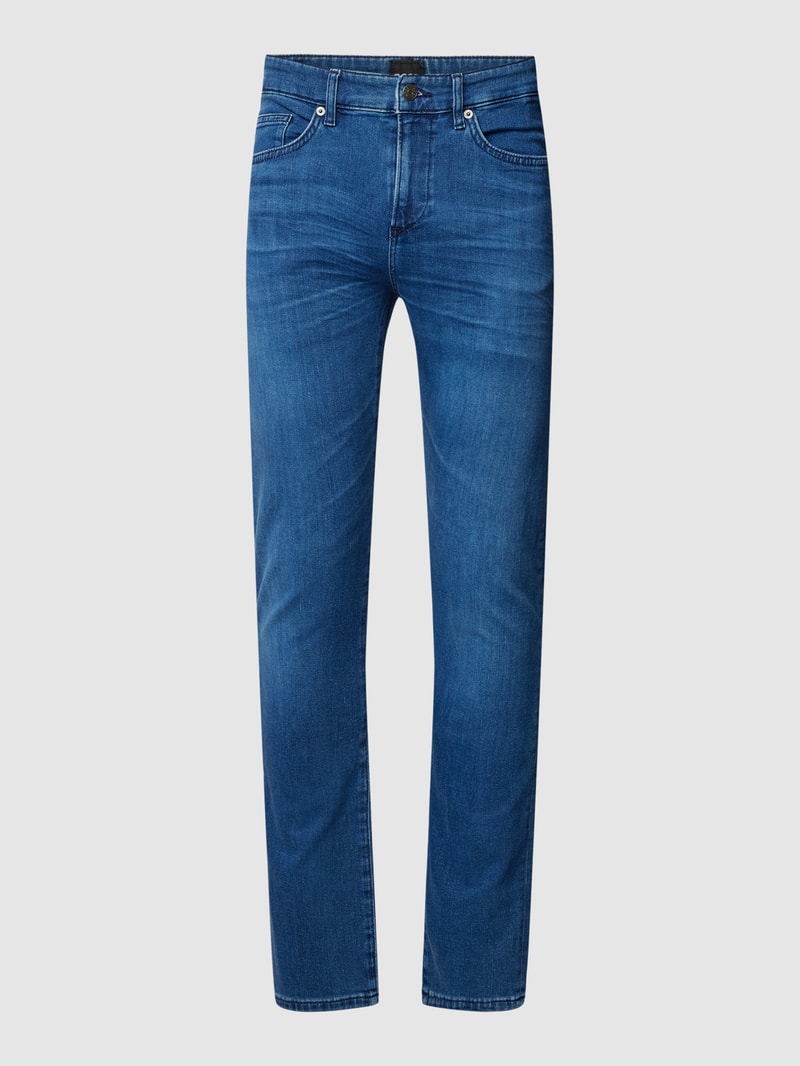 Jeans mit Label-Patch Modell 'Delaware' in blau