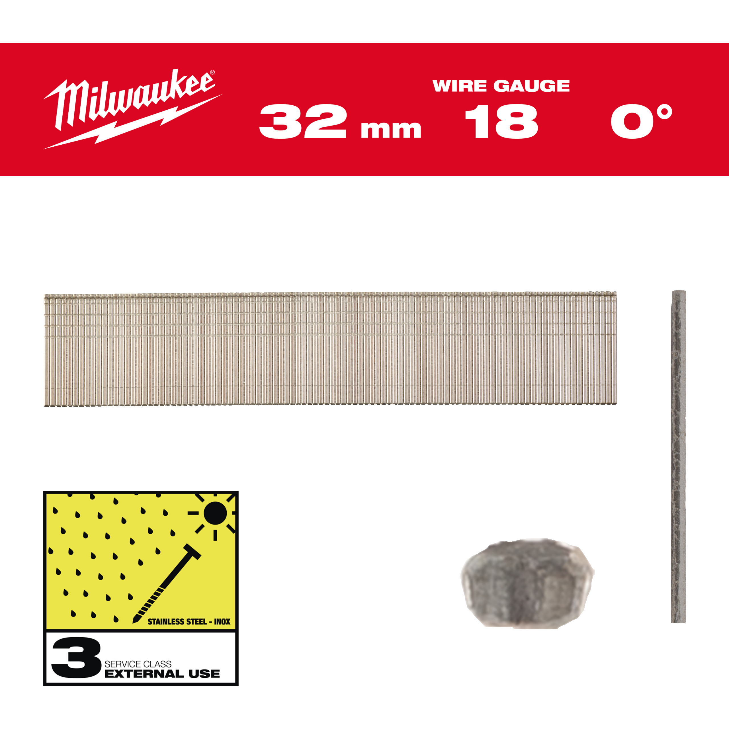 Milwaukee Accessories 4932492561 Mini Brad -naulat, 18 gauge, ohut pää Ruostumaton teräs 18G / 32 mm / SC3 - 5 000 kpl