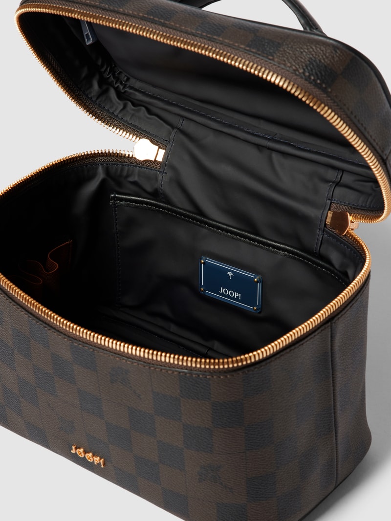 Kulturtasche mit Allover-Muster in dunkelbraun