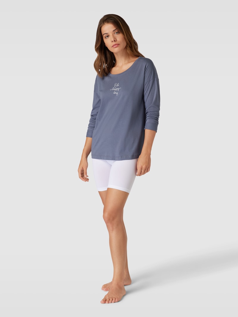 Pyjama-Oberteil mit Statement-Print Modell 'Cozy Dreams' in marineblau