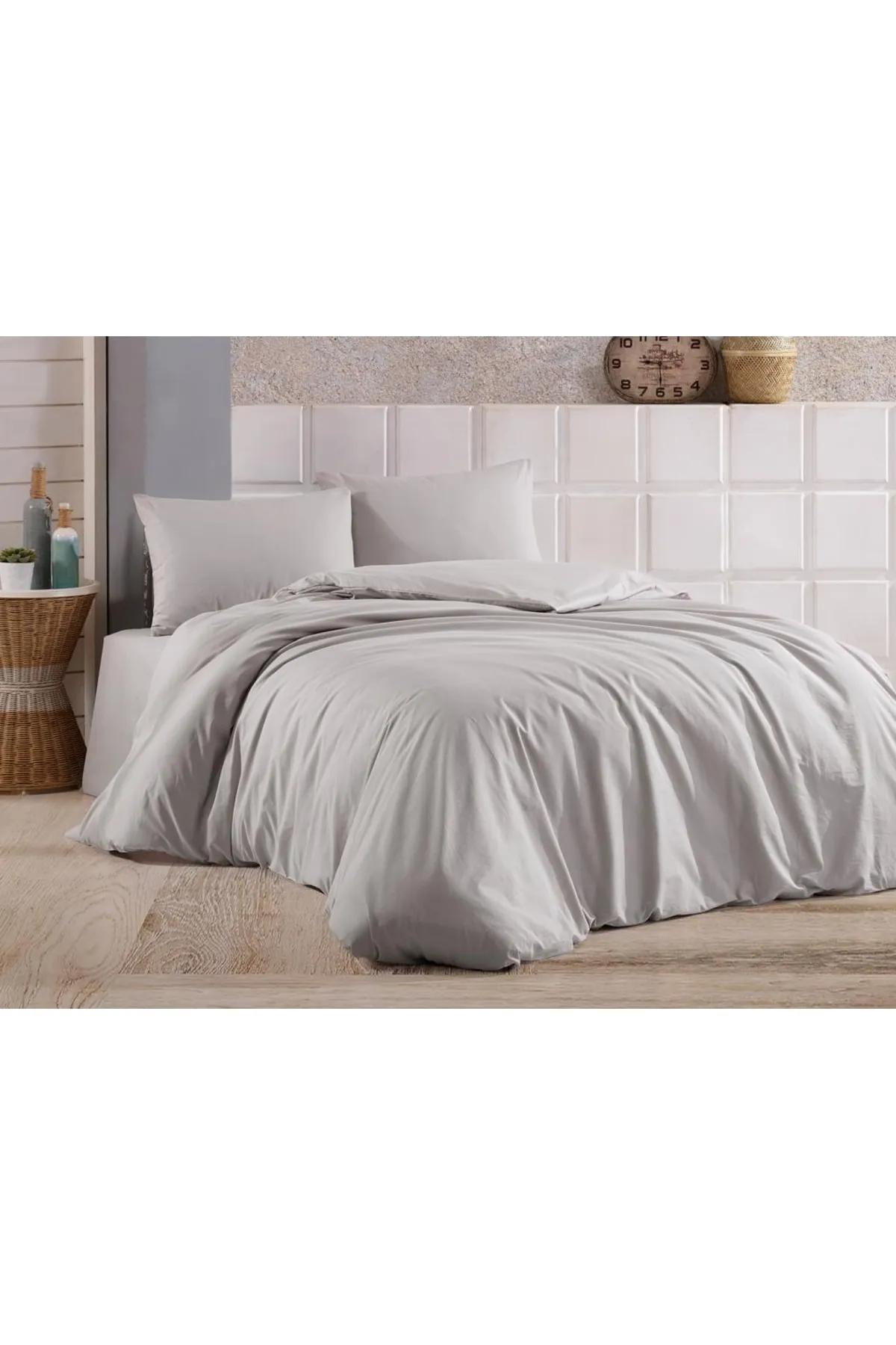 Çeyiz Diyarı  3-teiliges Bettbezug-Set aus 100 % Baumwollsatin, Grau