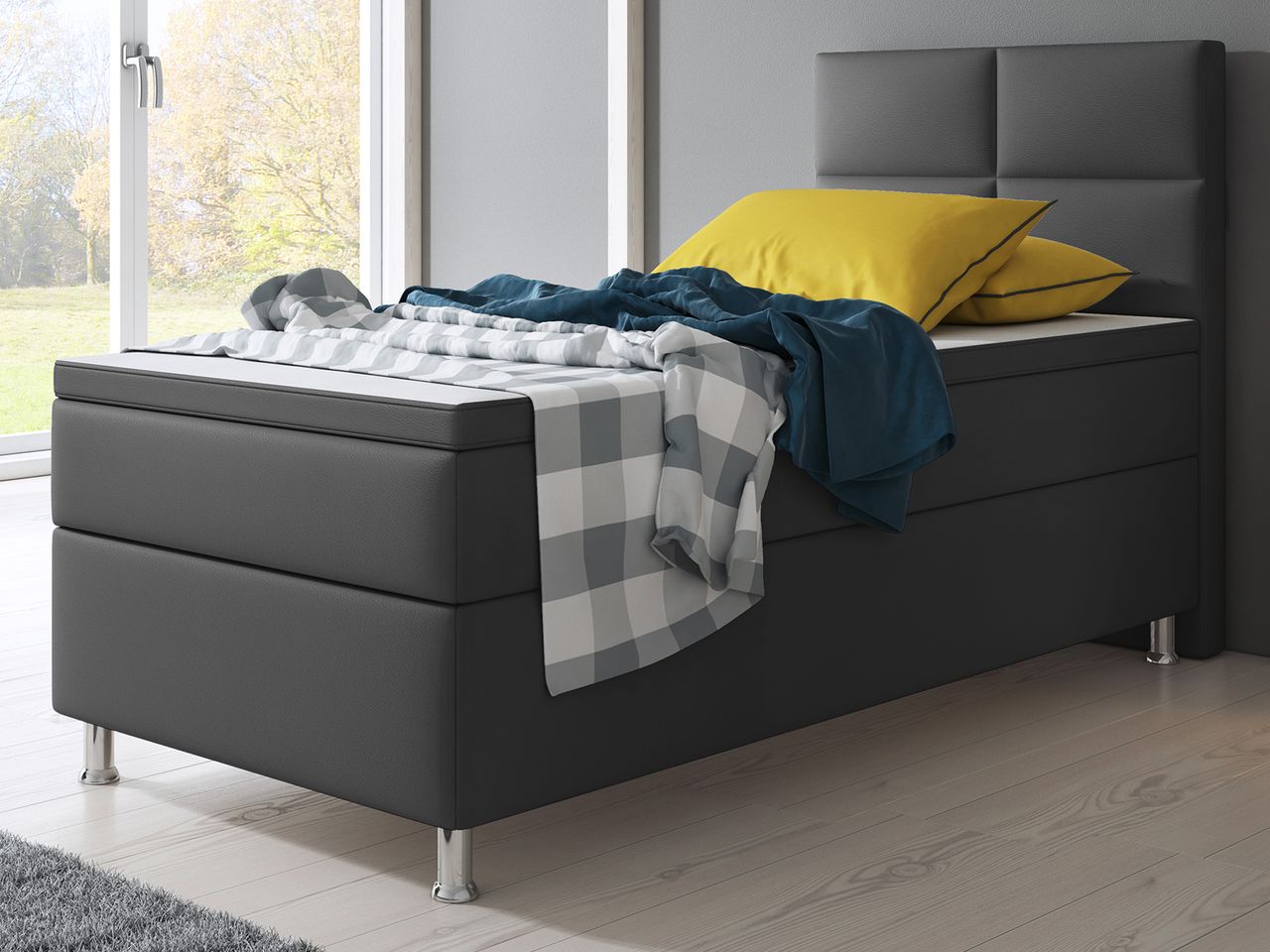 IHG Boxspringbett Miami 90x200 cm Kunstleder Anthrazit