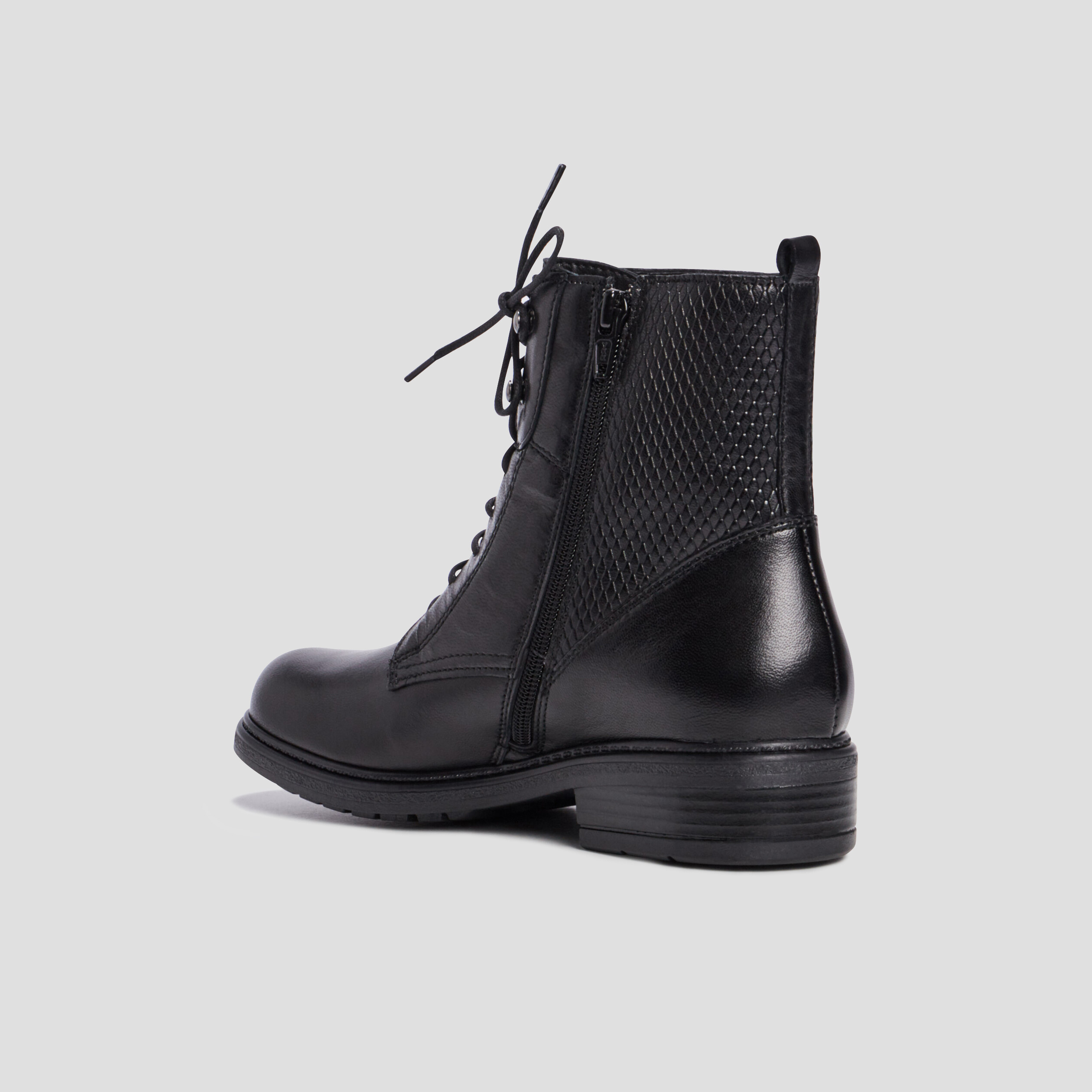 Bottines en cuir zippées à lacets noir fille | La Halle