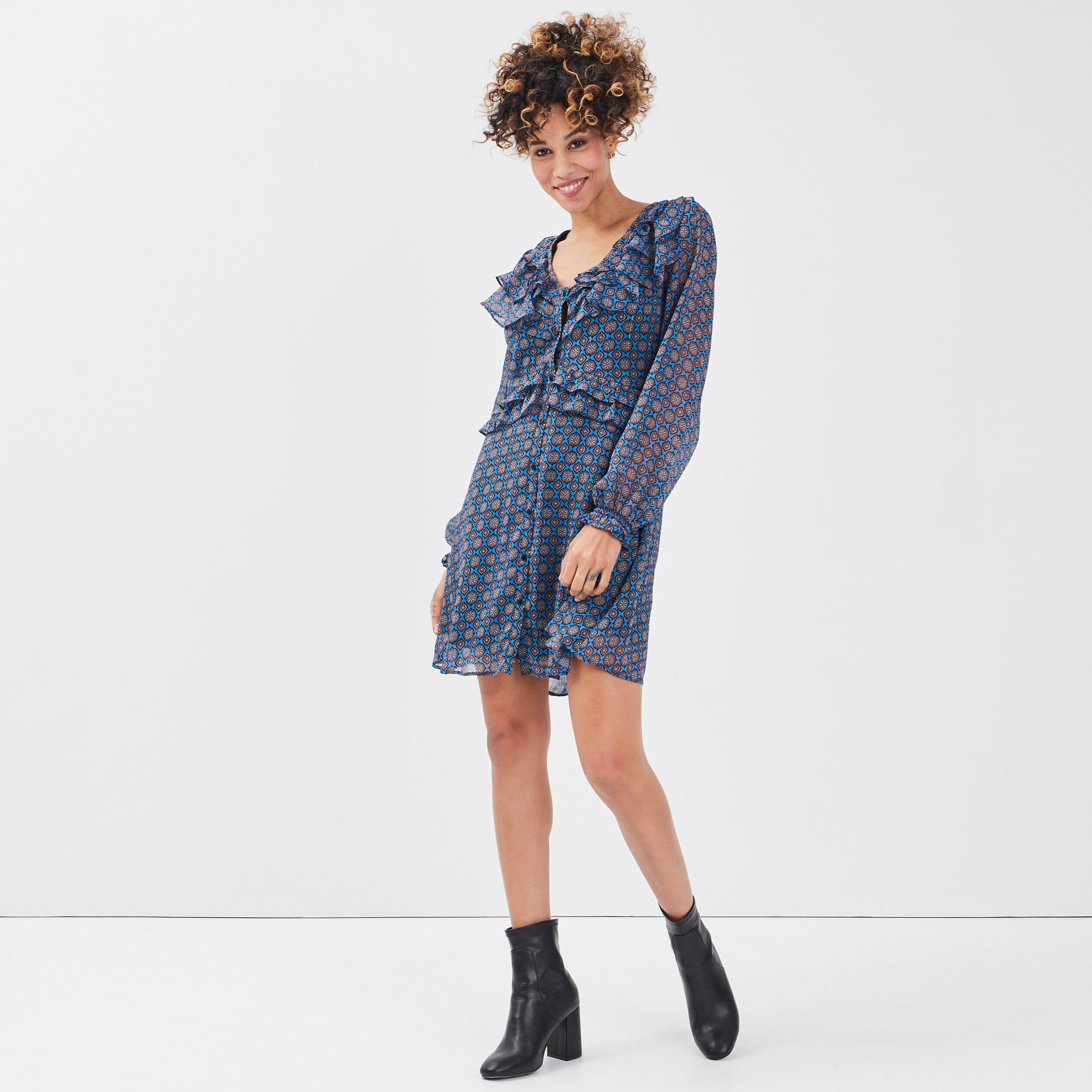 Robe manches longues bleu femme | Cache Cache