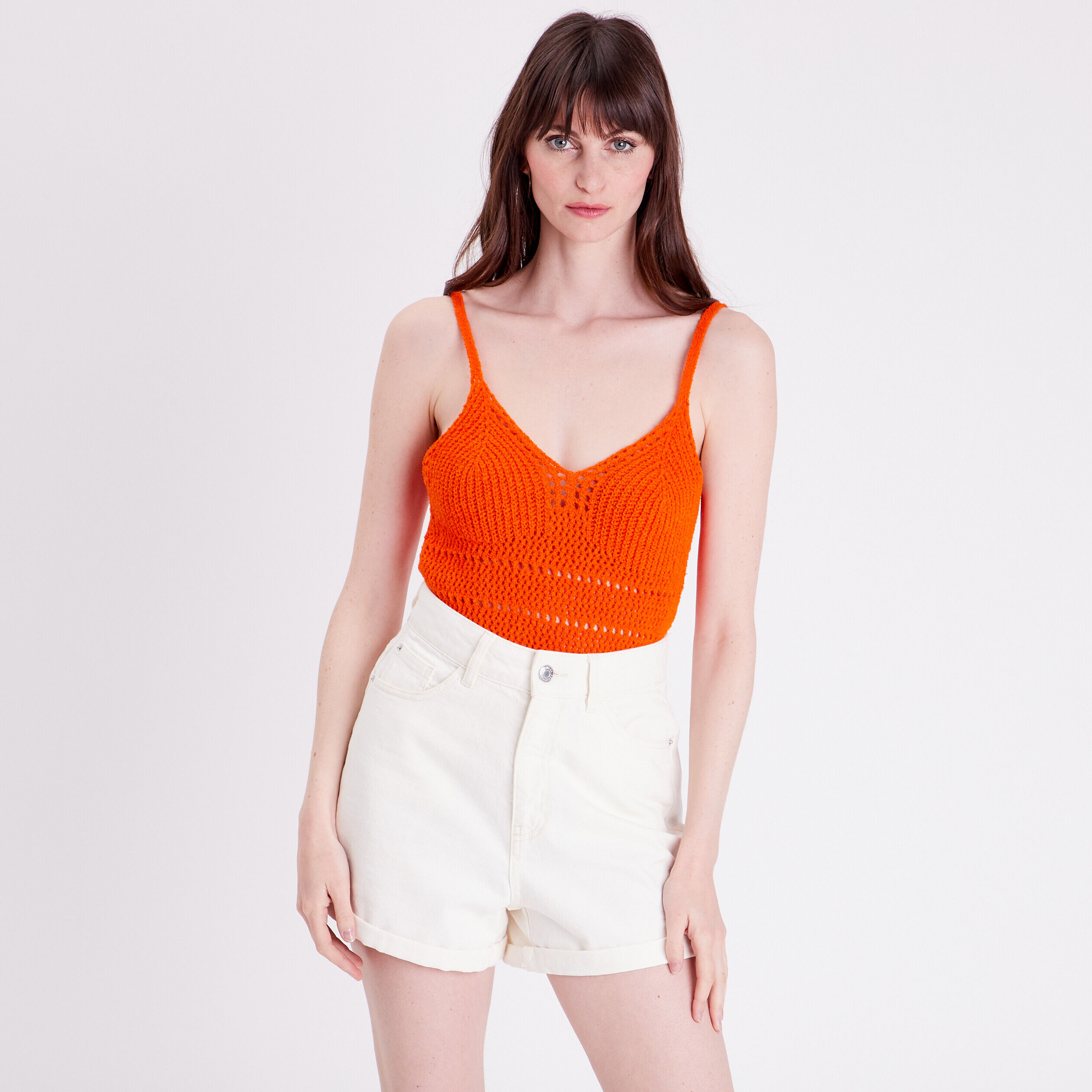 Pull débardeur crochet orange femme | Cache Cache