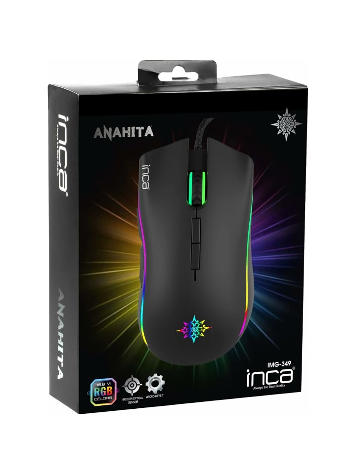 Inca INCA 6400 Dpi IMG-349 ANAHITA RGB 7 Tasten Professionelle Gaming Maus in schwarz günstig kaufen onesize