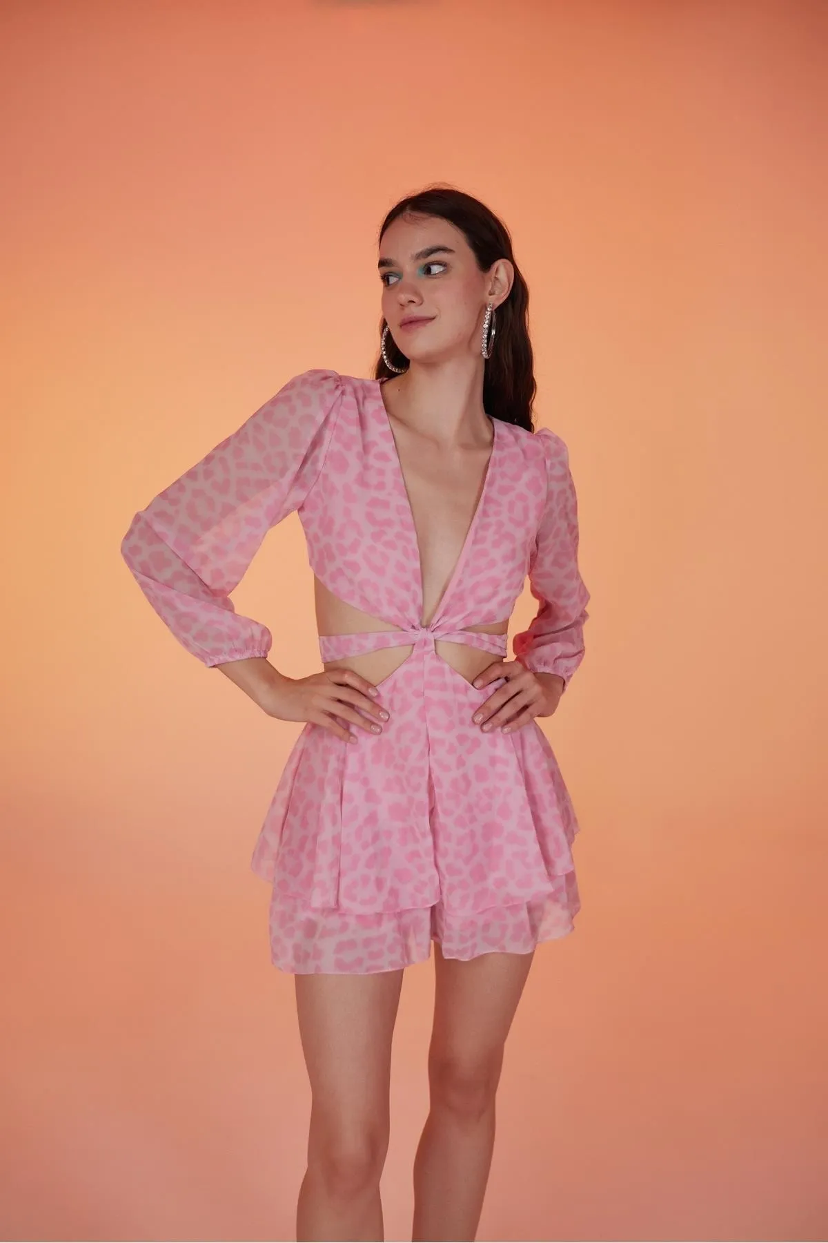 HOLLY LOLLY  Gefütterter Shorts-Rock, Chiffon-Stoff, Mini-Pinky-Kleid, Rosa