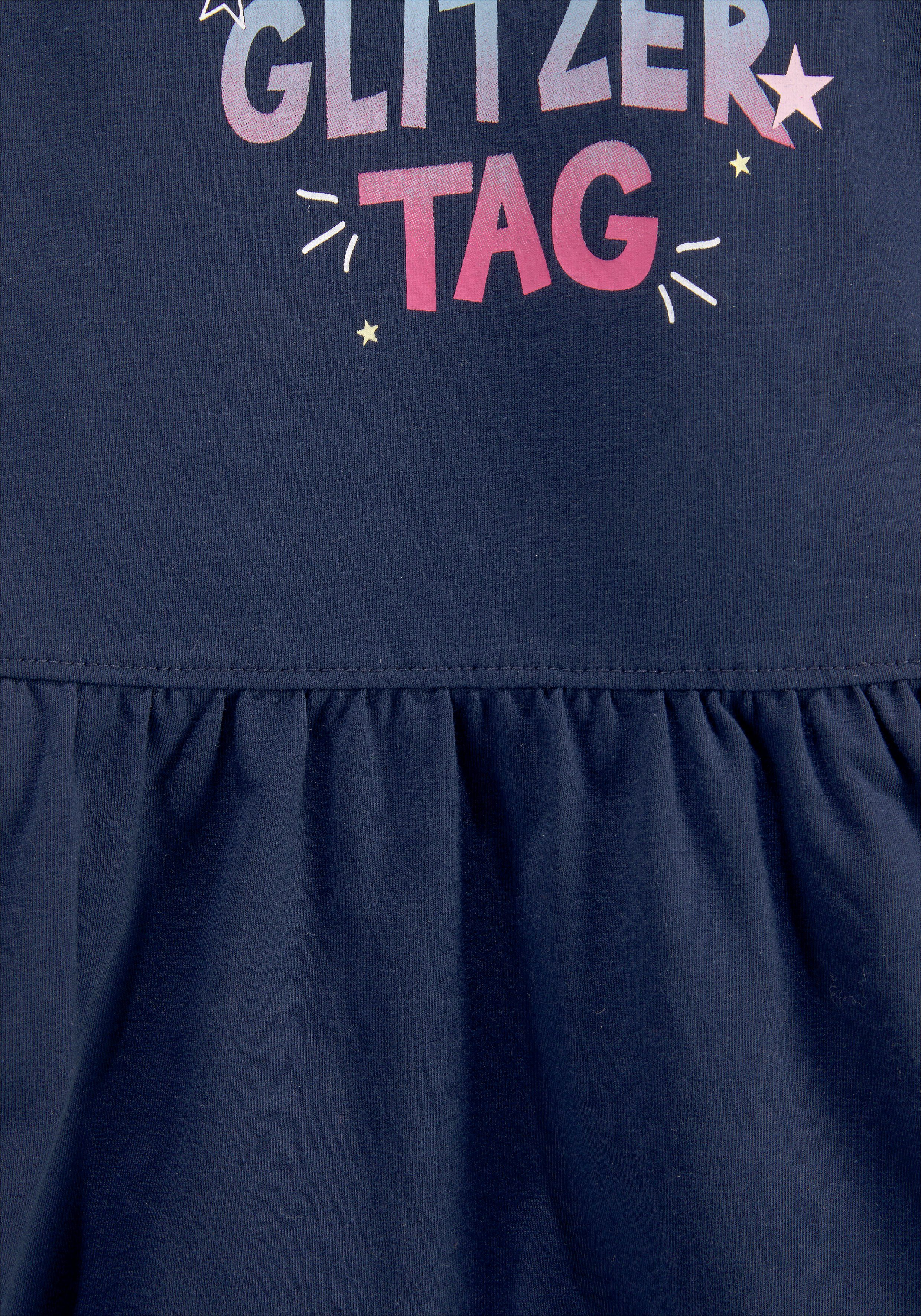 KIDSWORLD Jerseykleid HAPPY GLITZER TAG mit glitzerndem Print