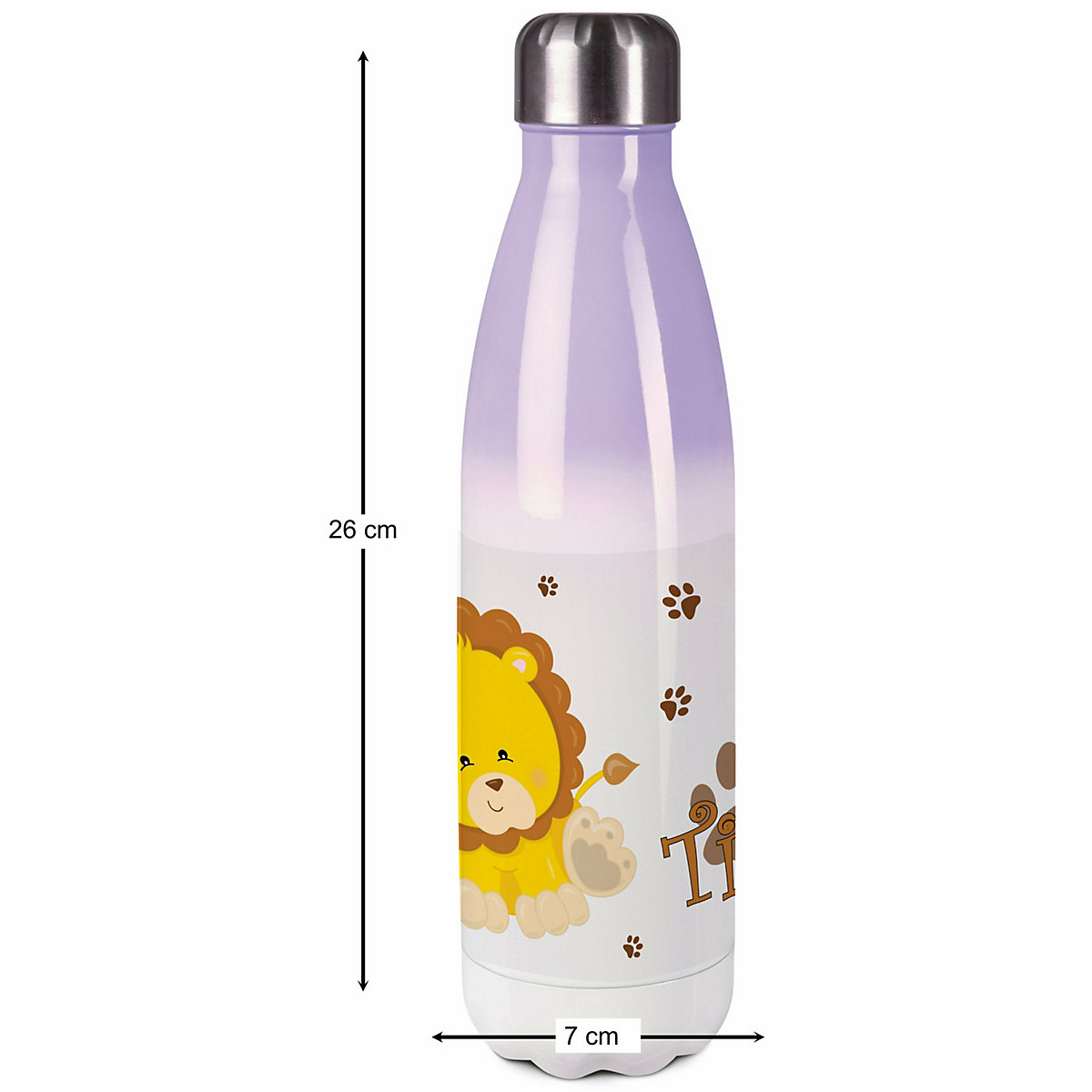 Edelstahl Kinder Thermoflasche / Trinkflasche bunt Löwe Spülmaschinenfest, Auslaufsicher, Bruchfest, Doppelwandig, Für Heißgetränke geeignet, Mit Deckel, Isoliert