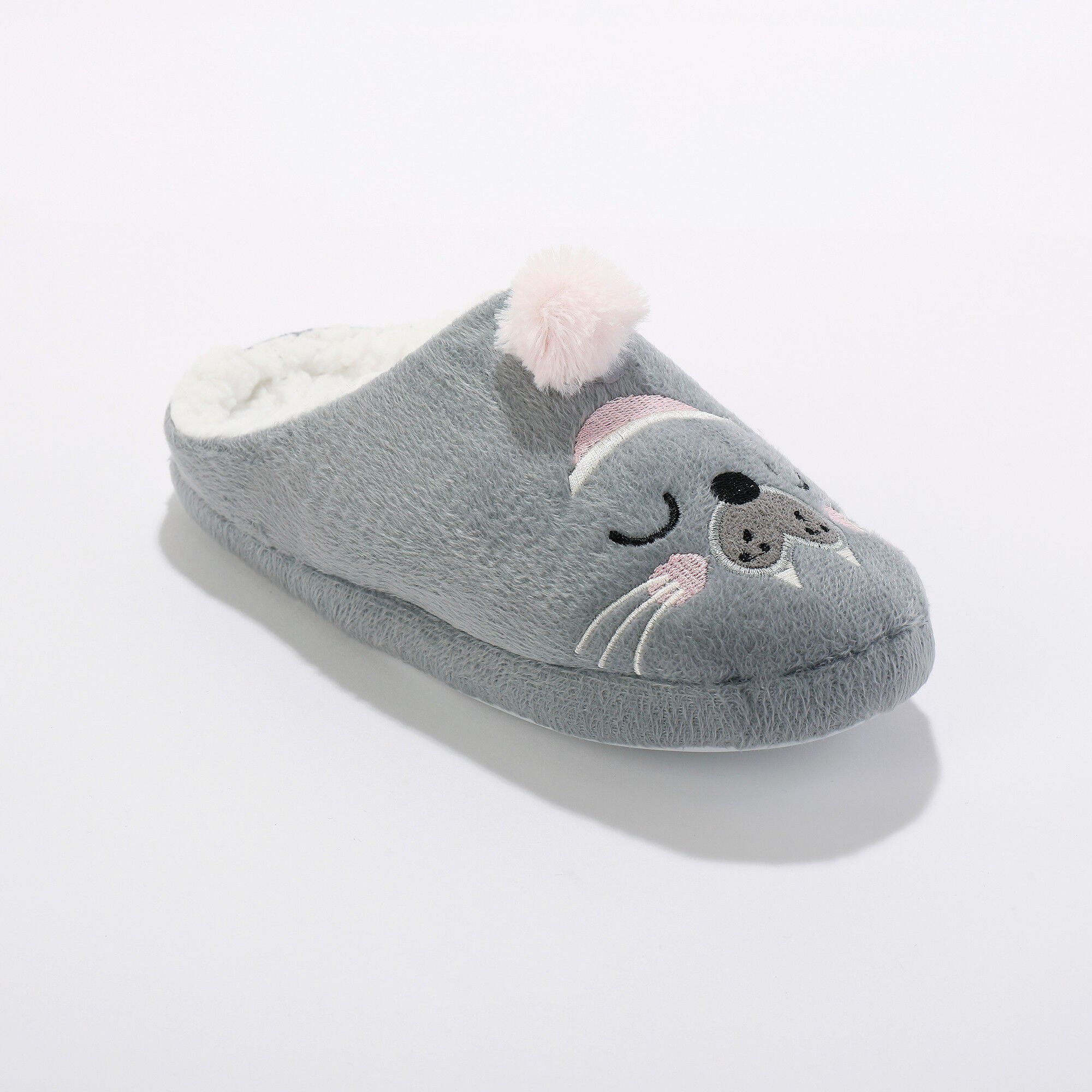 Mules pompon imprimé otarie
