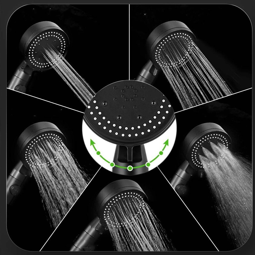 Bedee Handbrause Hochdruck Duschkopf Handbrause Wassersparende Duschbrause ‎Schwarz, (Set, 1-tlg., mit 1.5M Schlauch Duschkopf Wassersparend 5 Strahlarten), Duschkopf, Handbrause für Badezimmer