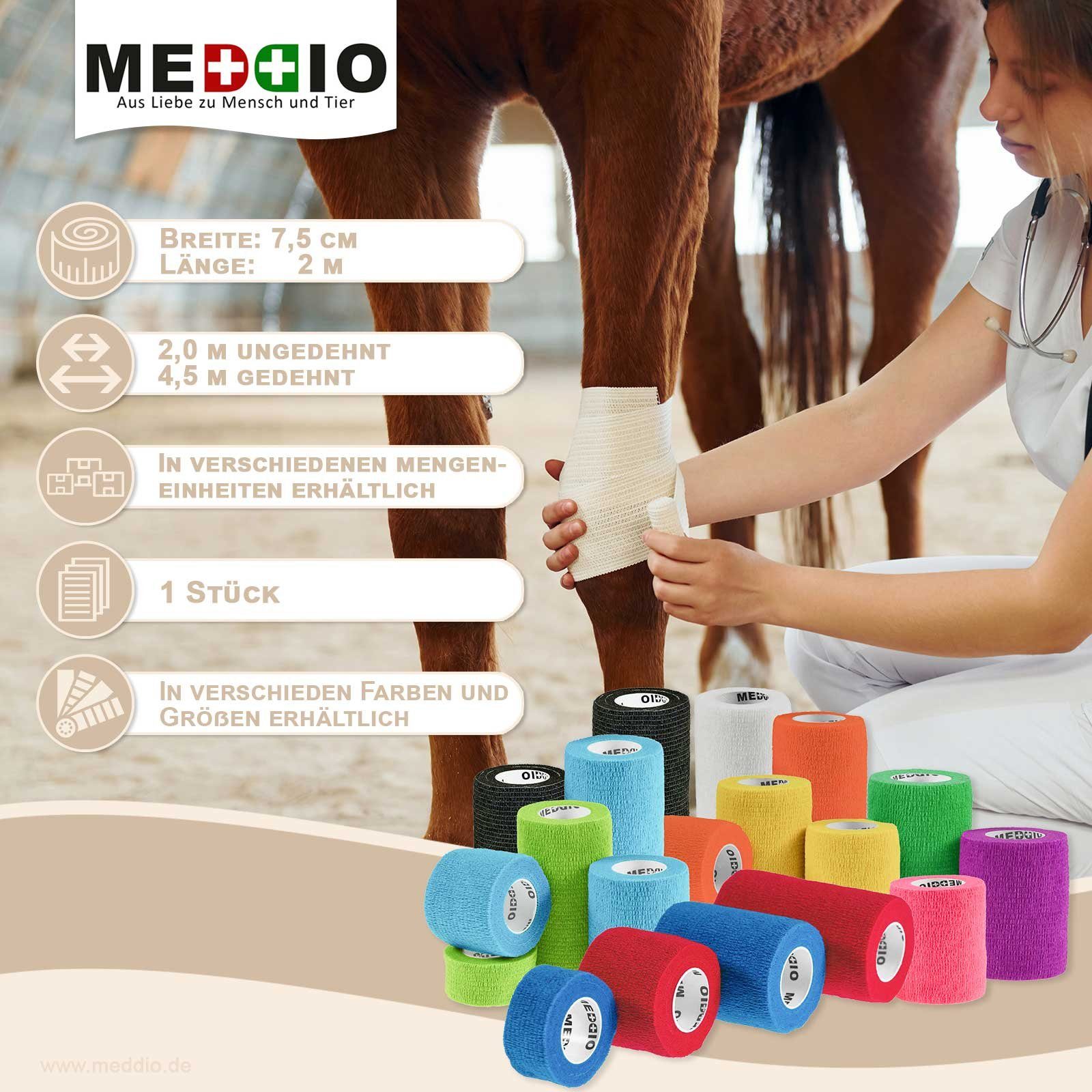 meDDio Pferdebandage 1 Haftbandage Selbsthaftende Bandage / Fixierbinde 7,5cm x 4,5m purple