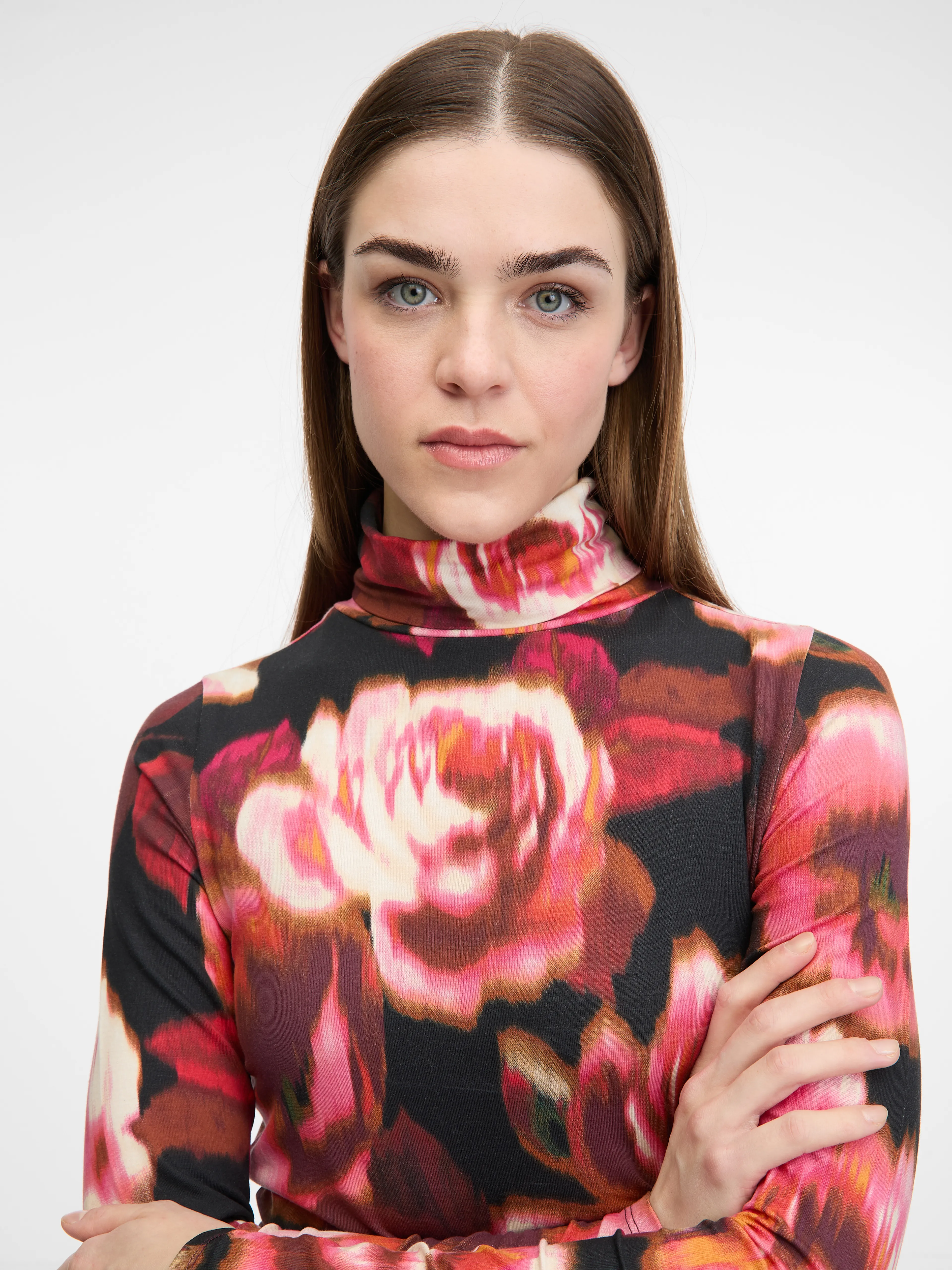 Rot gemustertes Damen-Langarm-T-Shirt ORSAY