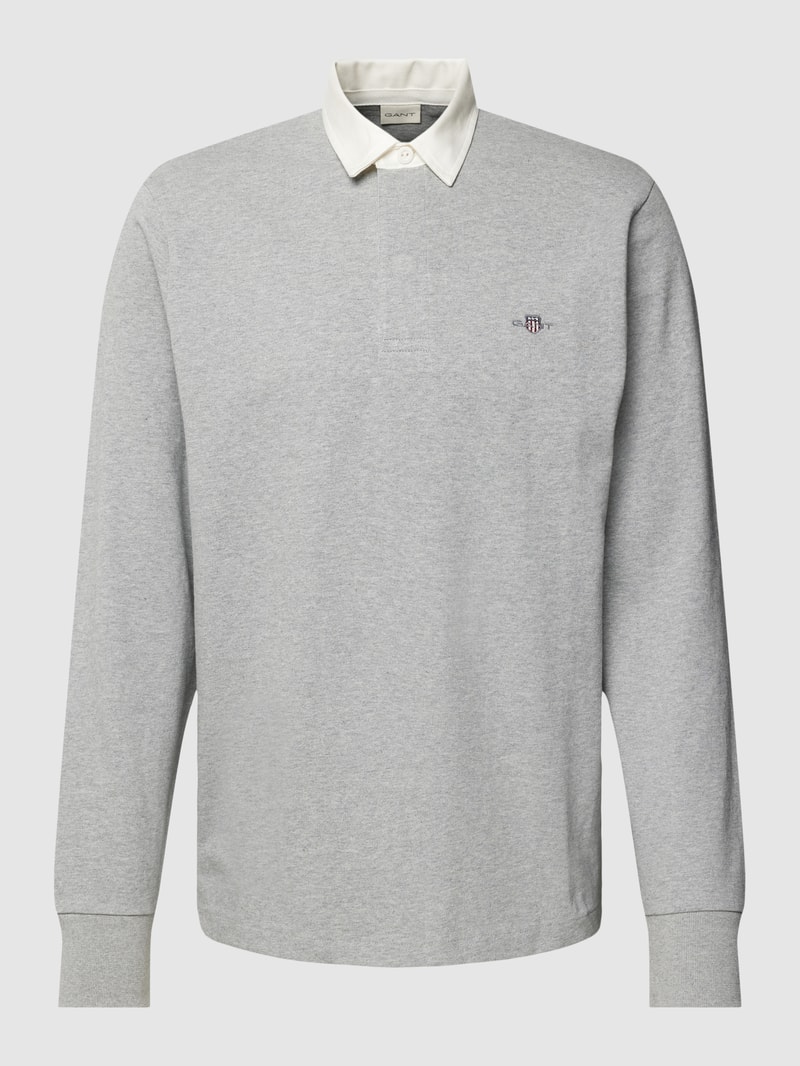 Sweatshirt mit Kentkragen Modell 'SHIELD' in mittelgrau meliert