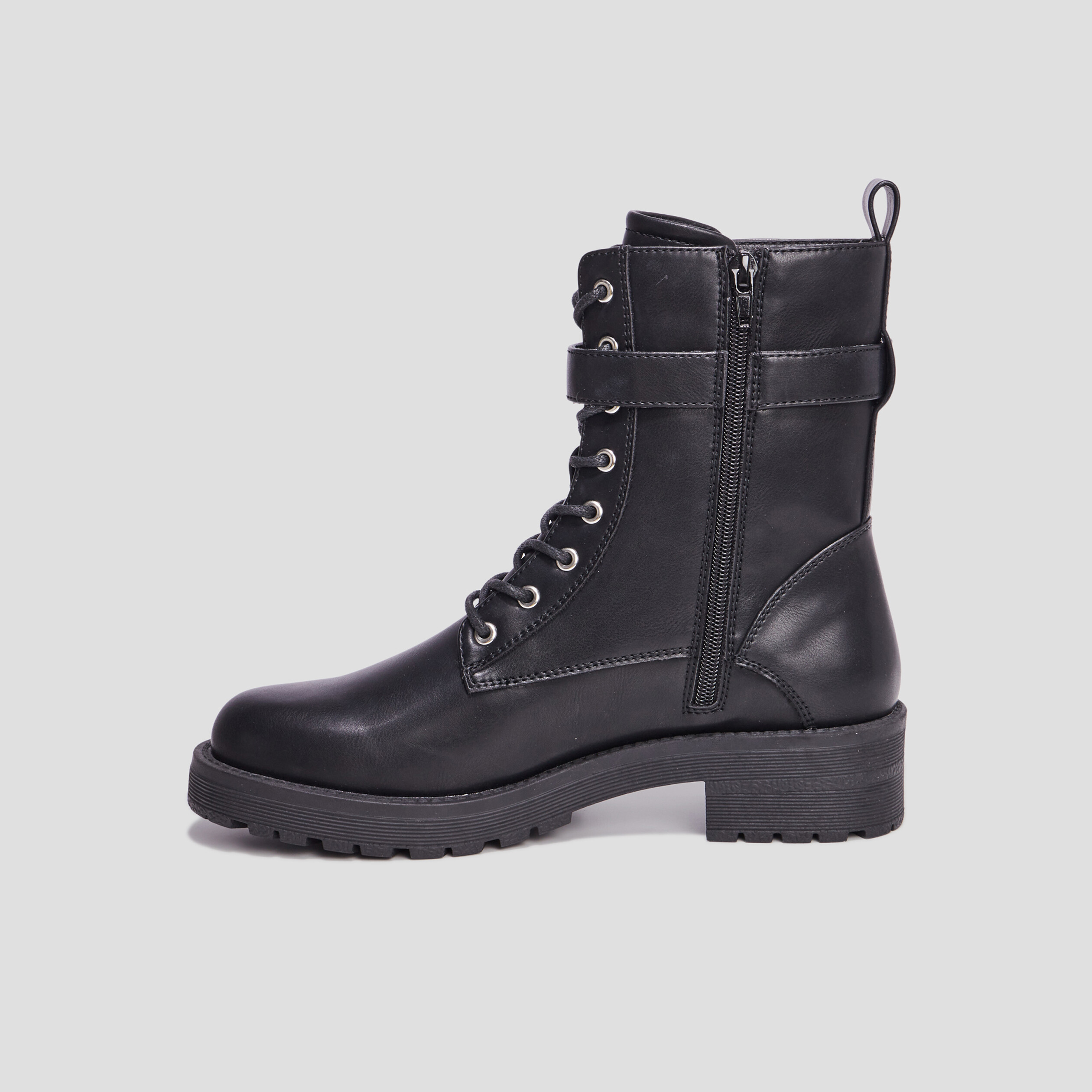 Bottines avec lacets et boucles noir femme | La Halle