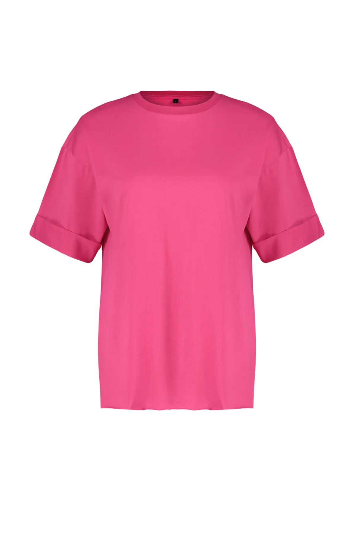 Trendyol Collection  Rosa, 100 % Baumwolle, zweiarmig, asymmetrisches Boyfriend-Strick-T-Shirt TWOSS20TS0828