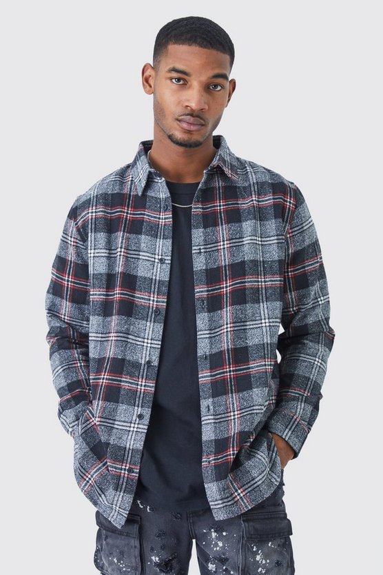 Tall langärmliges kariertes Overshirt