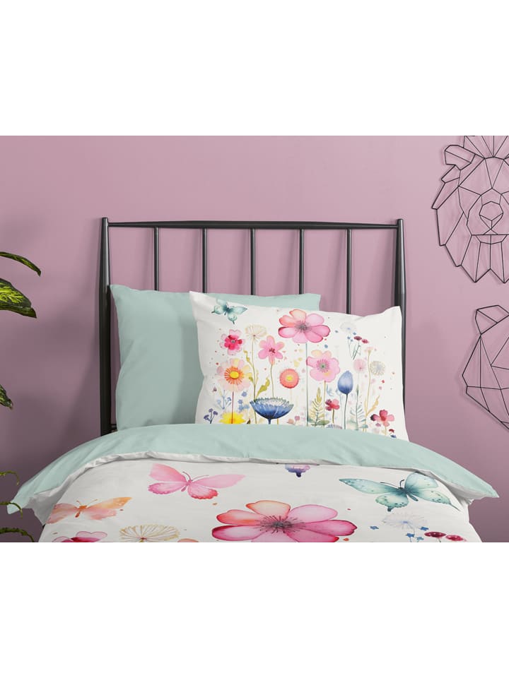 Pure Mikrofaser-Bettwäsche-Set in Weiß/ Grün günstig kaufen 140x200/220 cm