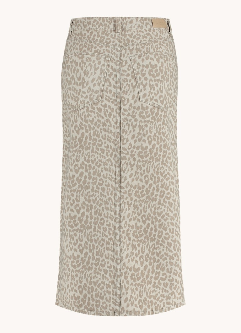 Studio Anneloes Annebella midi denim skirt with leopard print