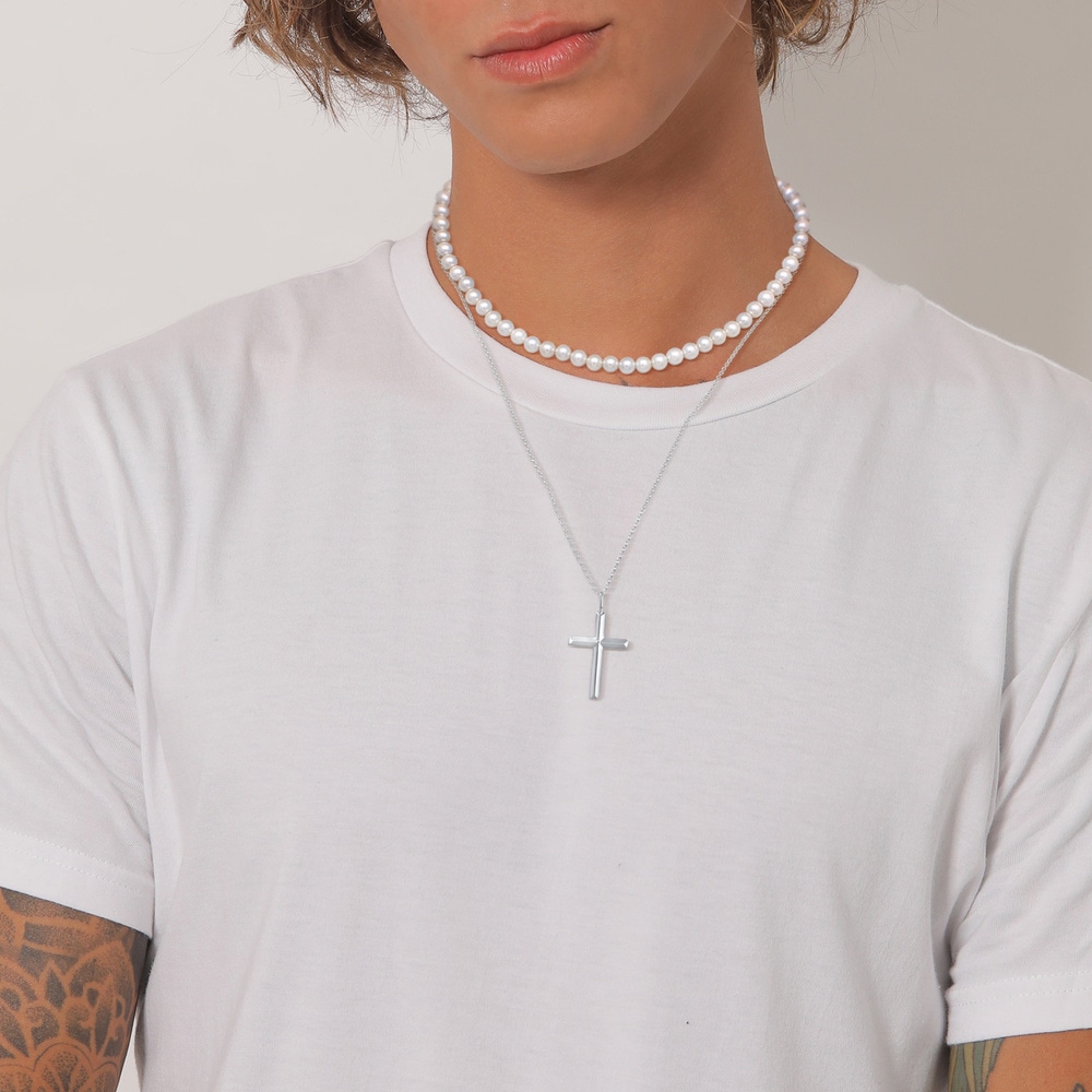 KUZZOI KUZZOI Collier Hommes Croix Pendentif Classique Set de 2 avec perles de coquillag collier