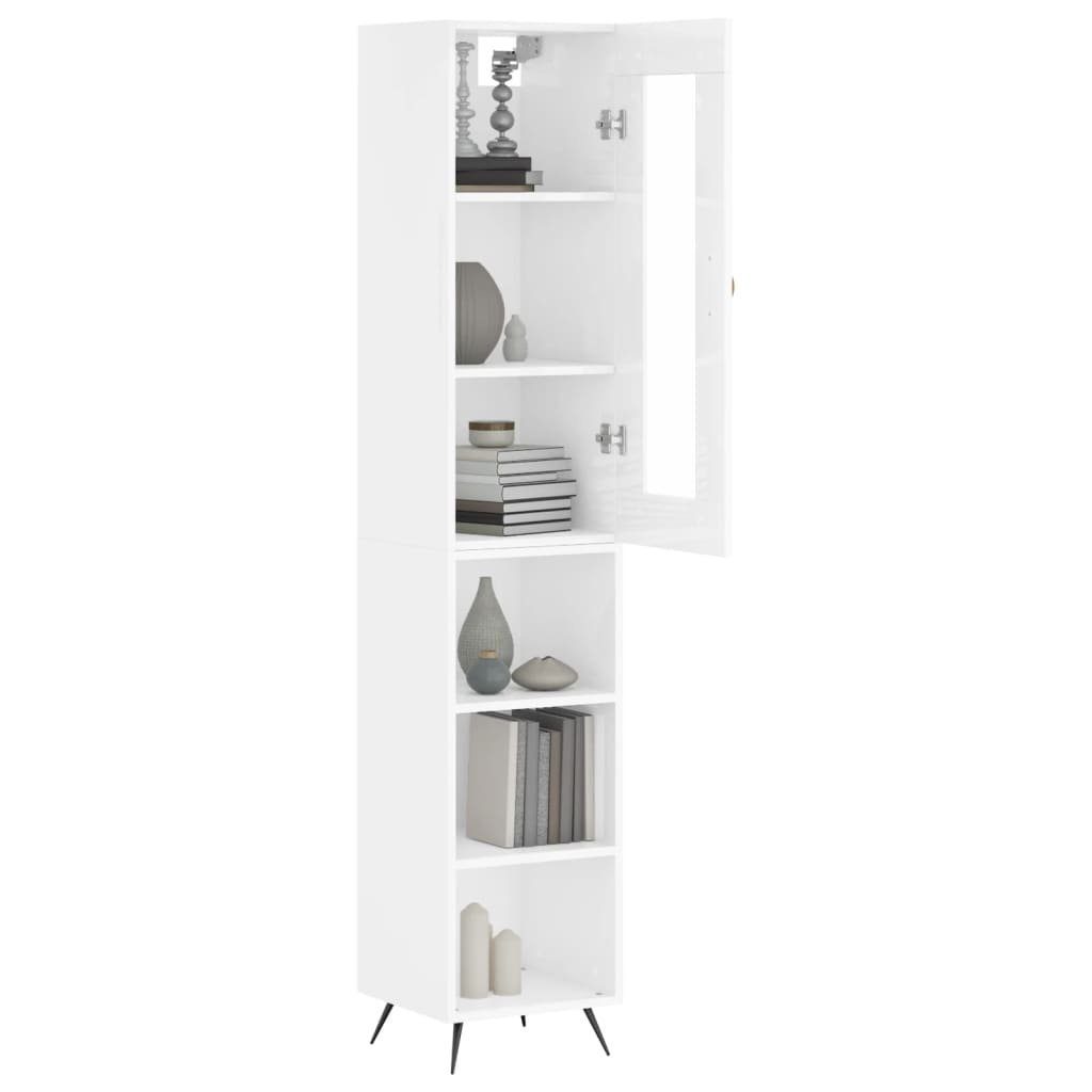 vidaXL Anrichte Highboard Hochglanz-Weiß 34,5x34x180 cm Holzwerkstoff Glas Vitrine