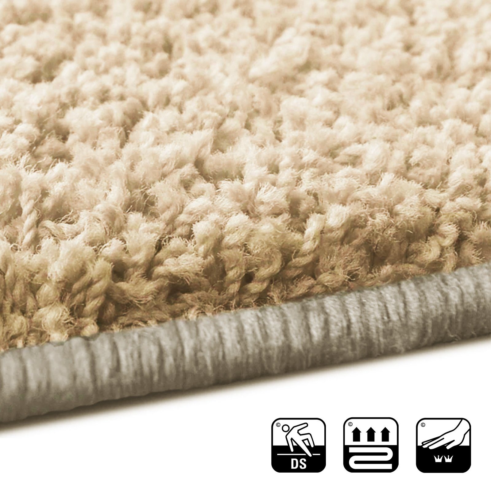 Hochflor-Bettumrandung Barcelona Beige, 3 Größen, Teppichläufer, ideal im Schlafzimmer Floordirekt, Höhe 22 mm, (3-tlg), Shaggy