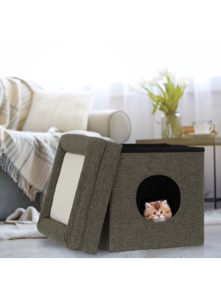 relaxdays Katzenhöhle in Grau/ Weiß - (B)38 x (H)44 x (T)38 cm günstig kaufen onesize