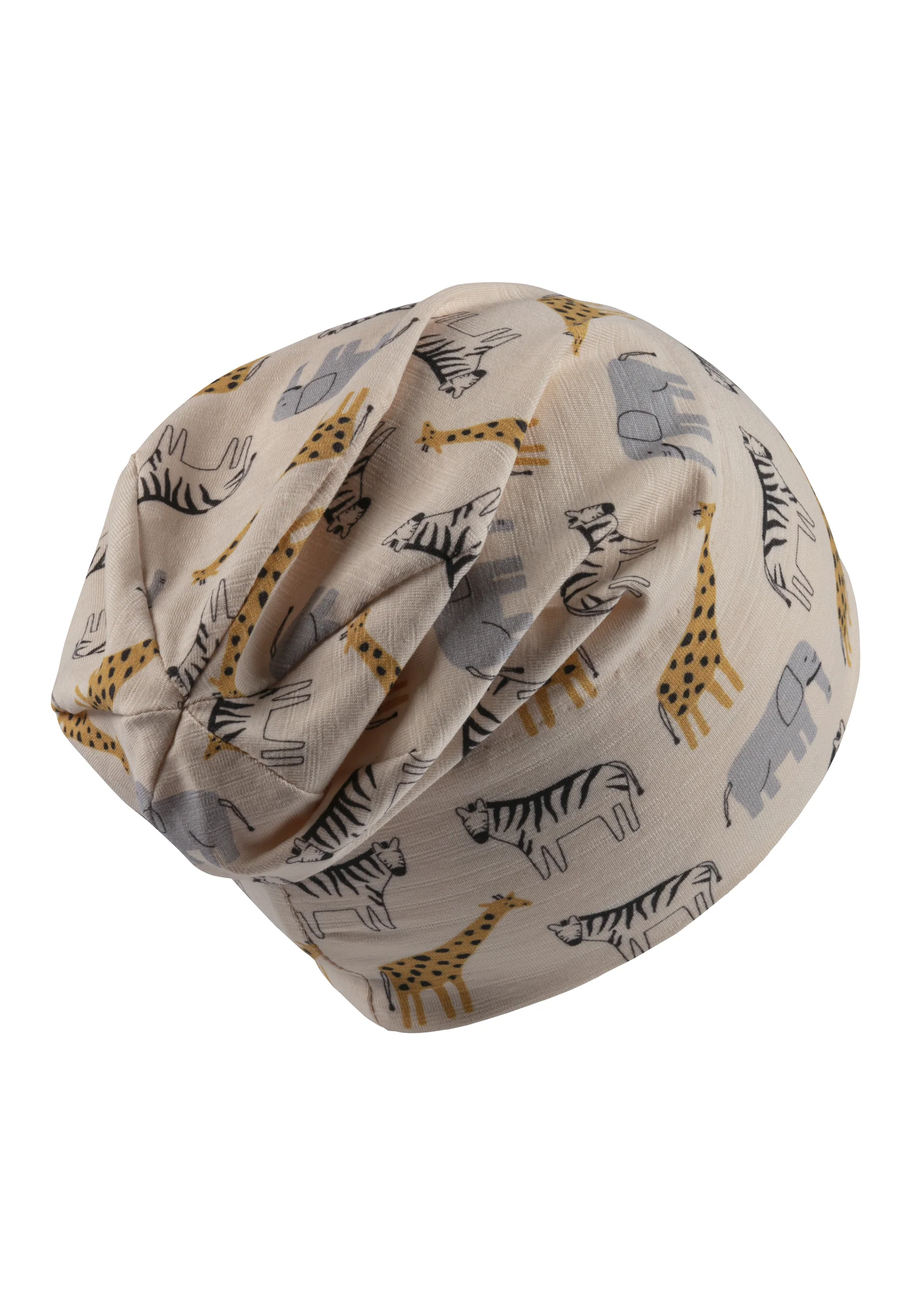 Beanie bedruckt mit Safari-Tieren in beige