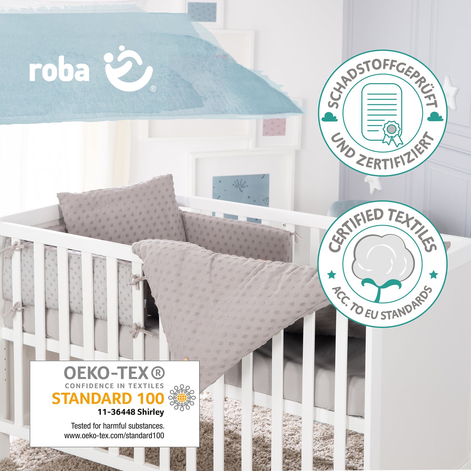 Babybettwäsche Lil Planet, roba®, Baumwolle, Wiegenbettwäsche, Spannbettlaken und Nestchen