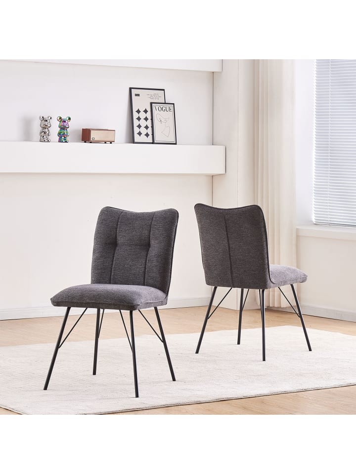 B&D Home 2er-Set: Esszimmerstuhl NELE in Anthrazit - (B)49 x (H)85 x (T)61,5 cm günstig kaufen onesize