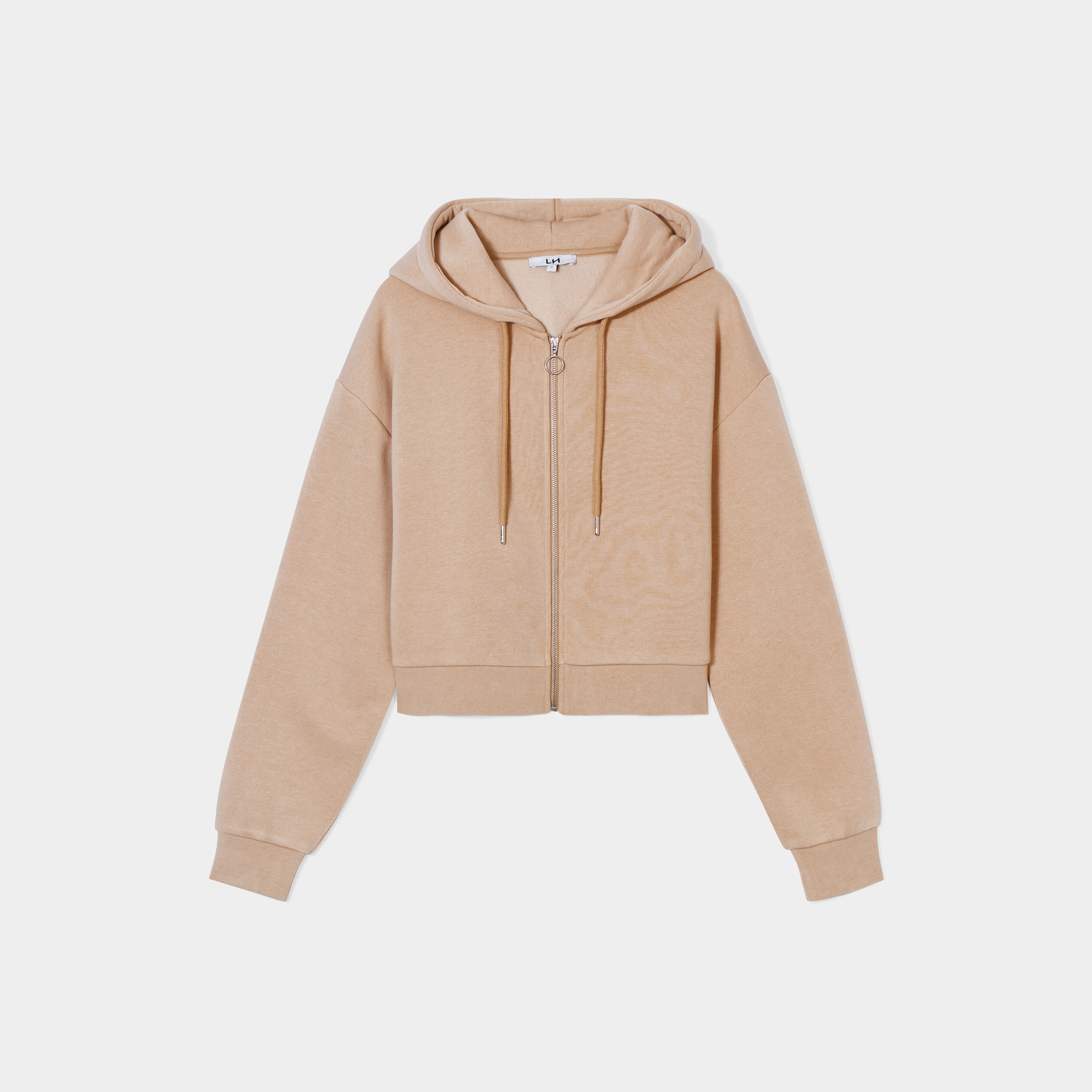 Sweat zippé à capuche court sable femme | La Halle