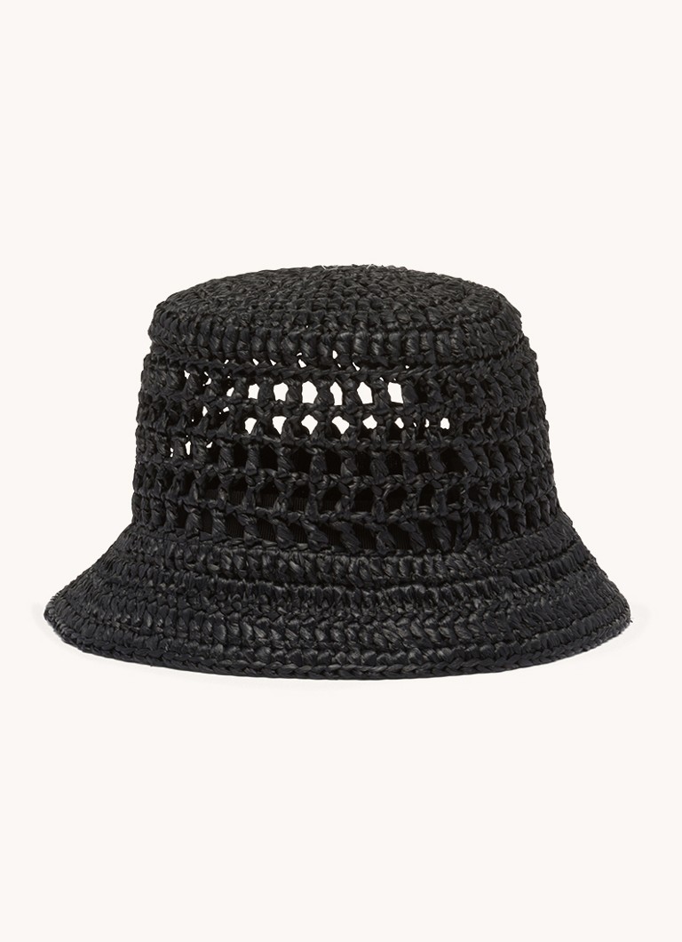 Cappello a secchiello Prada in rafia con logo ricamato