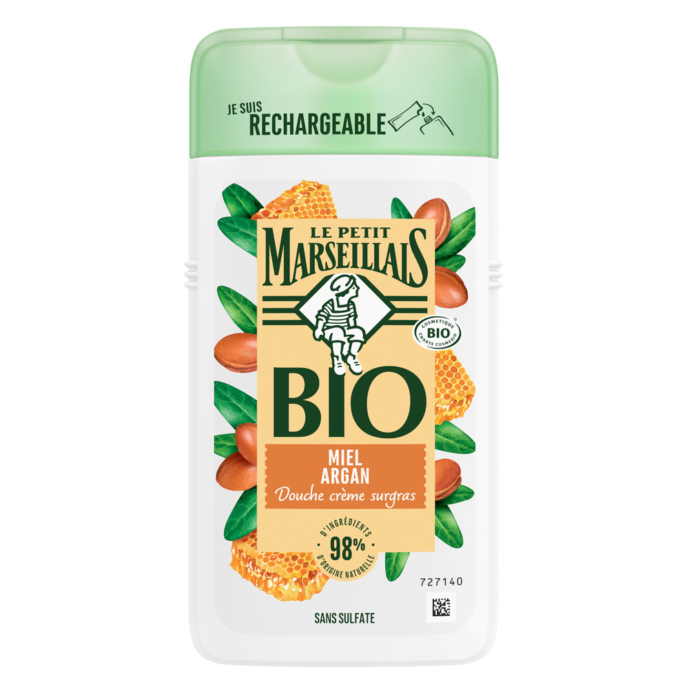 le petit marseillais Crème de Douche Bio Surgras, au pH neutre, Miel Argan, 250ml Crème de douche