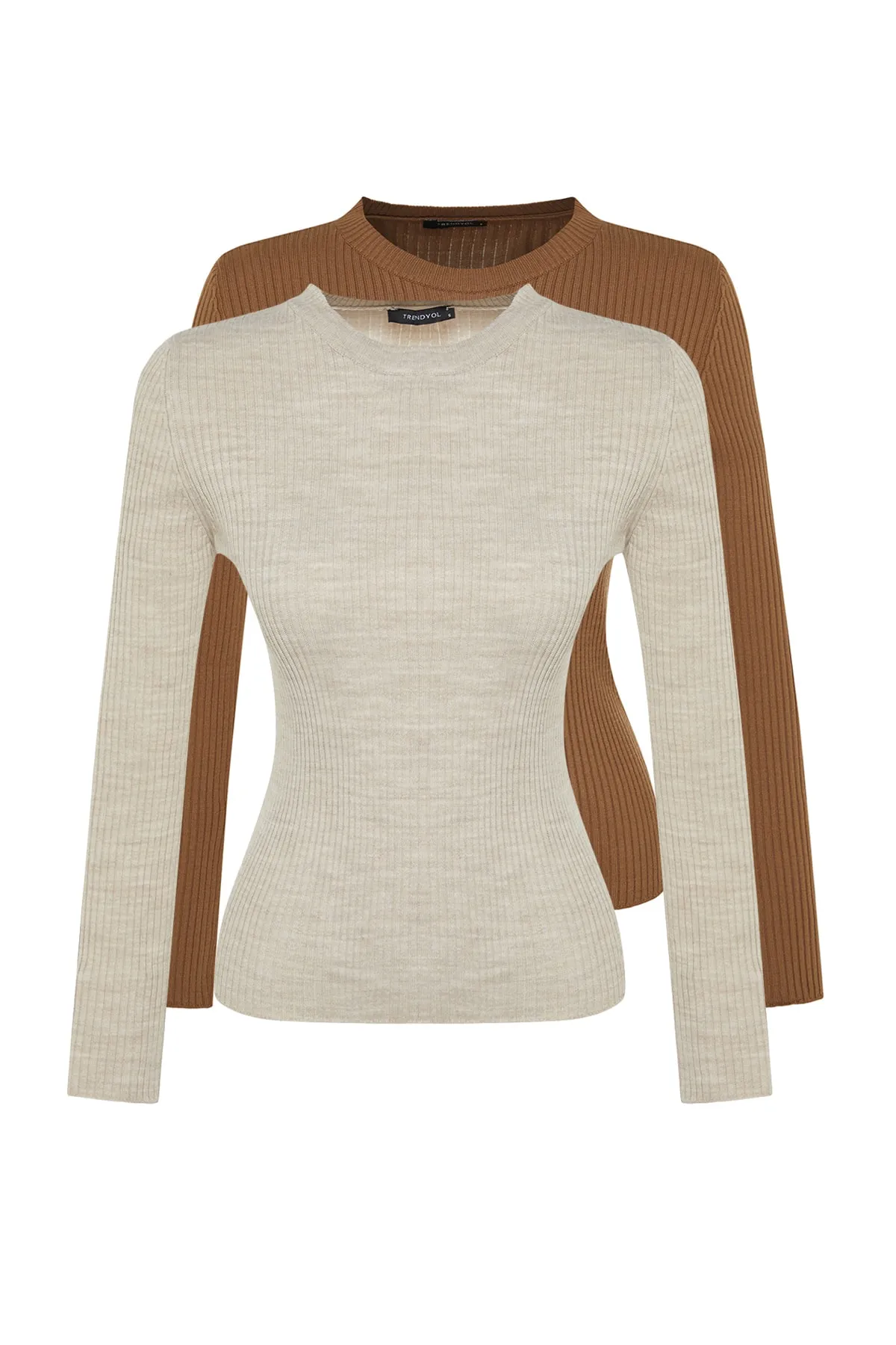 Trendyol Collection  Braun-Stein Doppelpack Strickpullover TWOAW22KZ1766