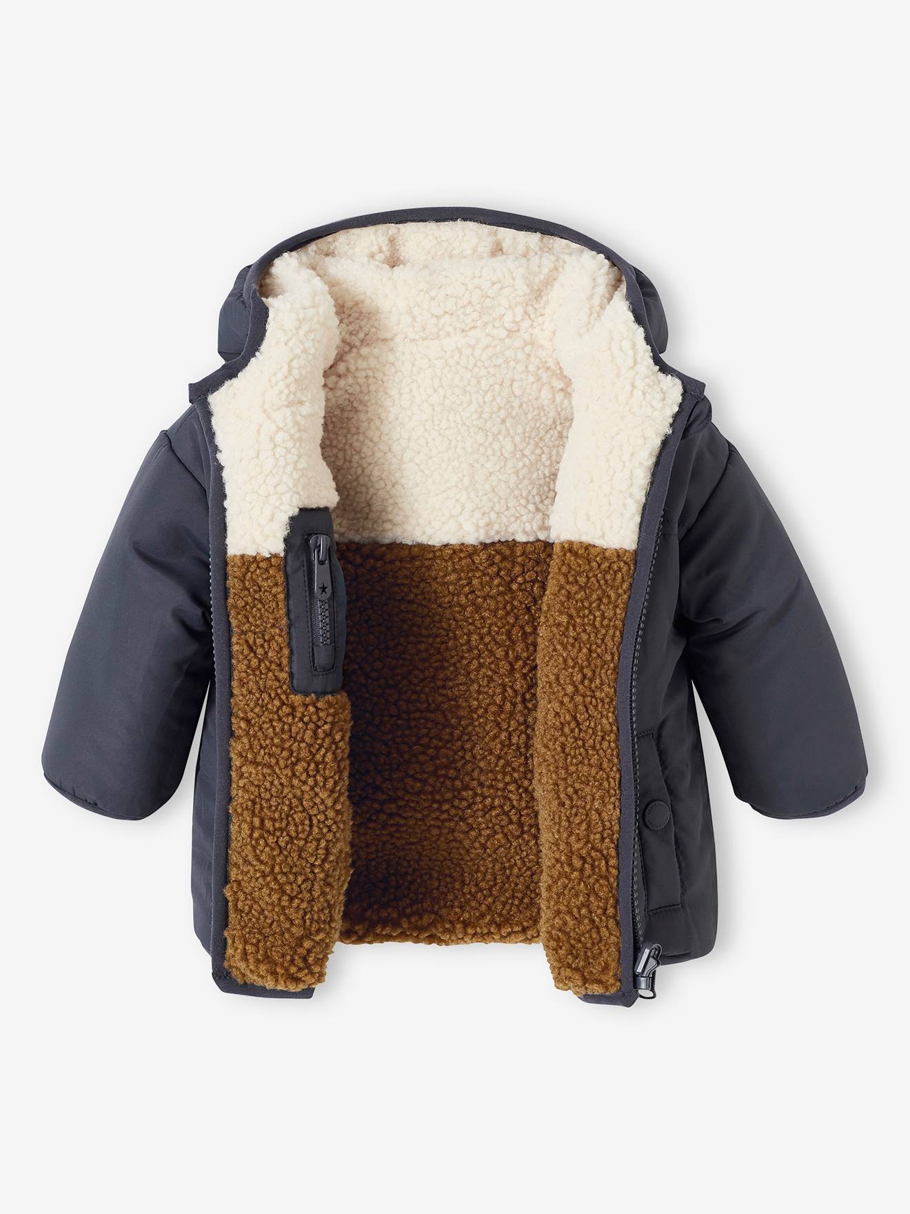 Vertbaudet Warme Baby Wendejacke mit Recycling-Polyester - wollweiß