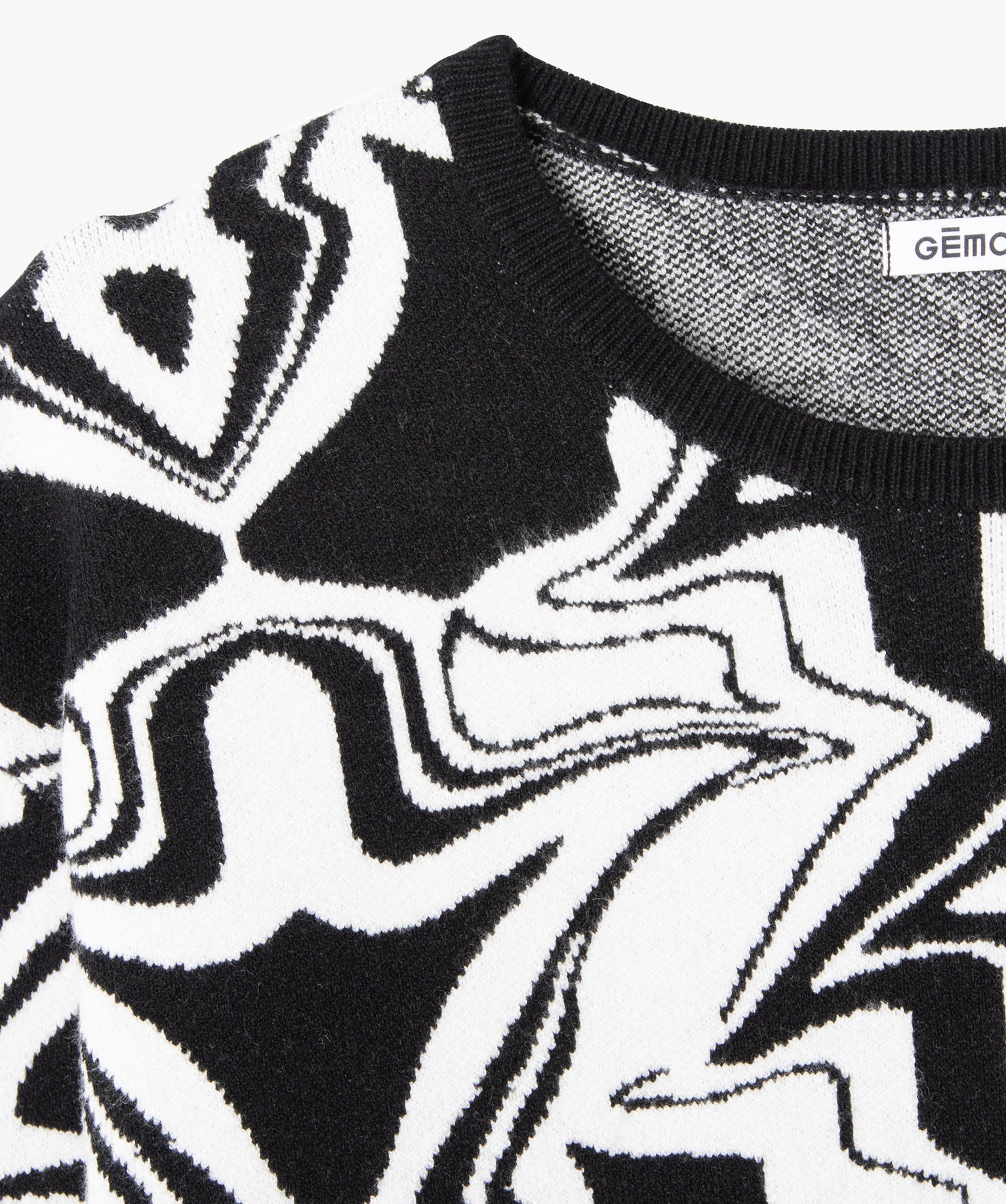 Pull court à col rond à motif abstraits fille noir | GEMO