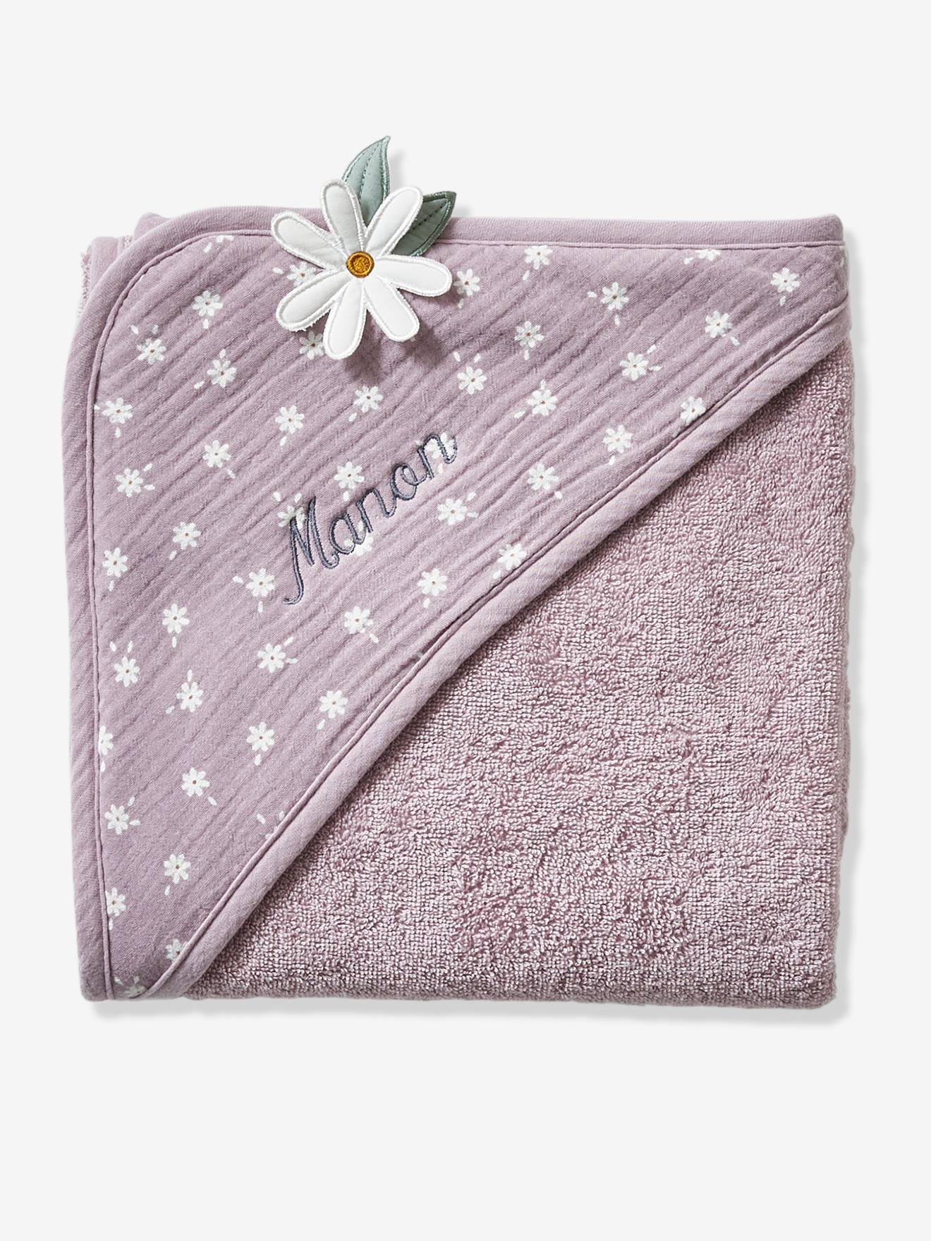 Cape de bain bébé personnalisable DOUCE PROVENCE parme / écru