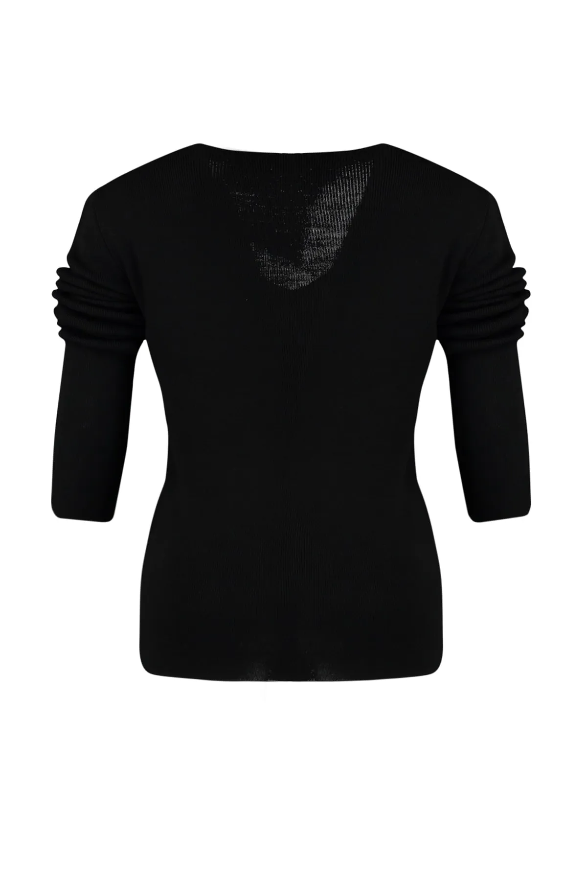 Trendyol Curve  Schwarze Strickbluse mit schmalem Ausschnitt und detailliertem V-Ausschnitt TBBAW23AF00026