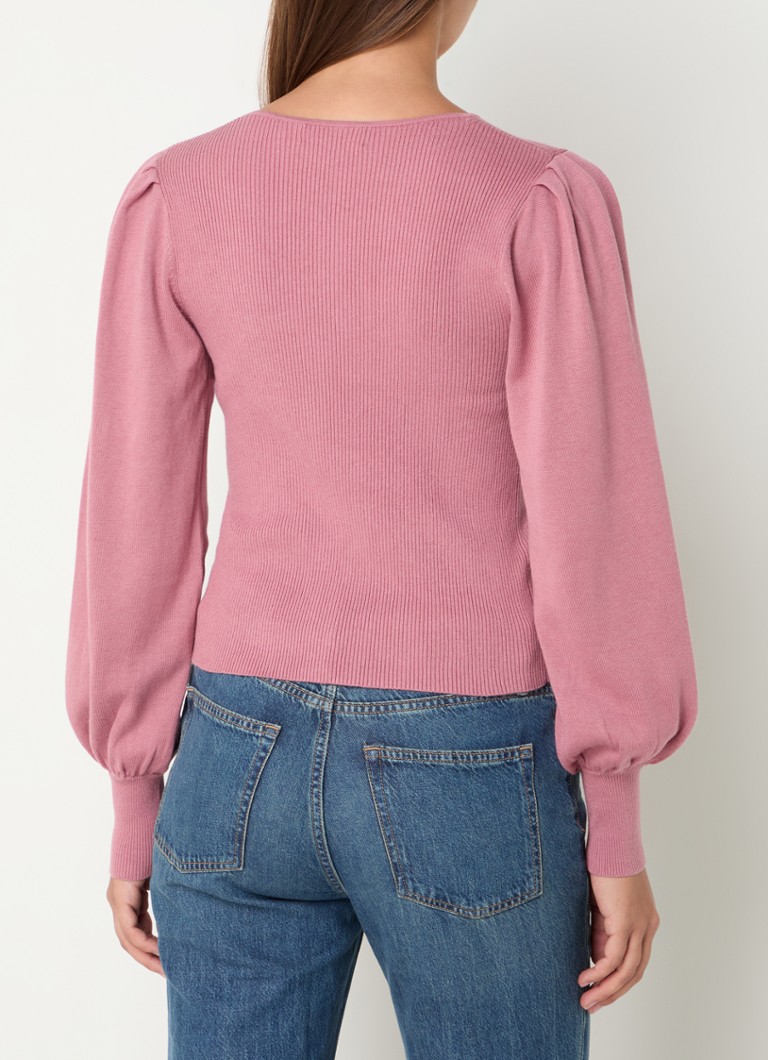 Ralph Lauren Rib-knit top with balloon sleeves and V-neck