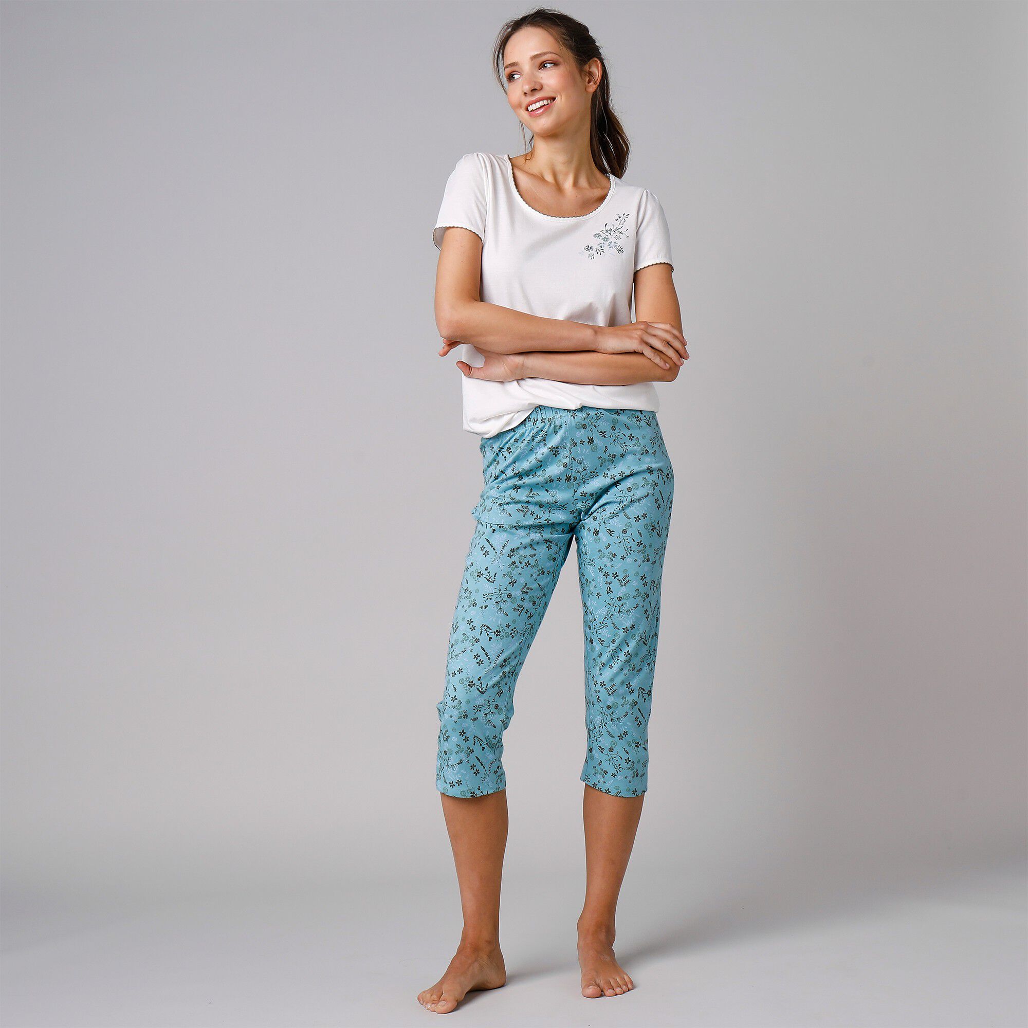 Pantacourt de pyjama imprimé fleurs