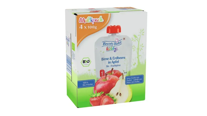 Beauty Baby Kiddys Bio Quetschie Birne & Erdbeere in Apfel Mulitpack 400 g