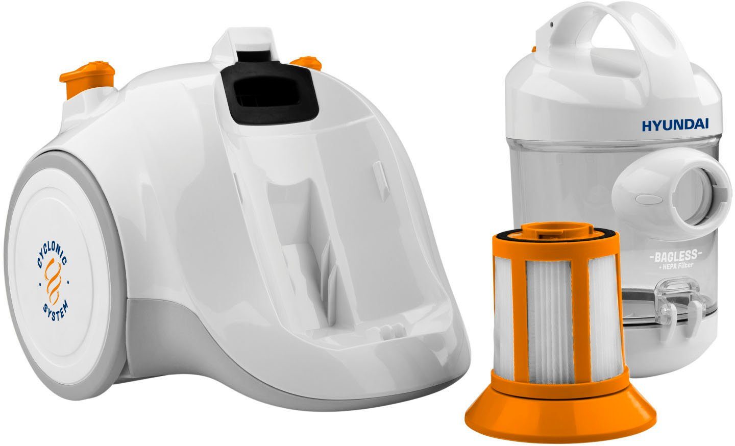 Hyundai Bodenstaubsauger VC009, 700 W, beutellos, ECOMotor, 2xHEPA-Filter, 1,5l Vo, 8m Aktion-Radius