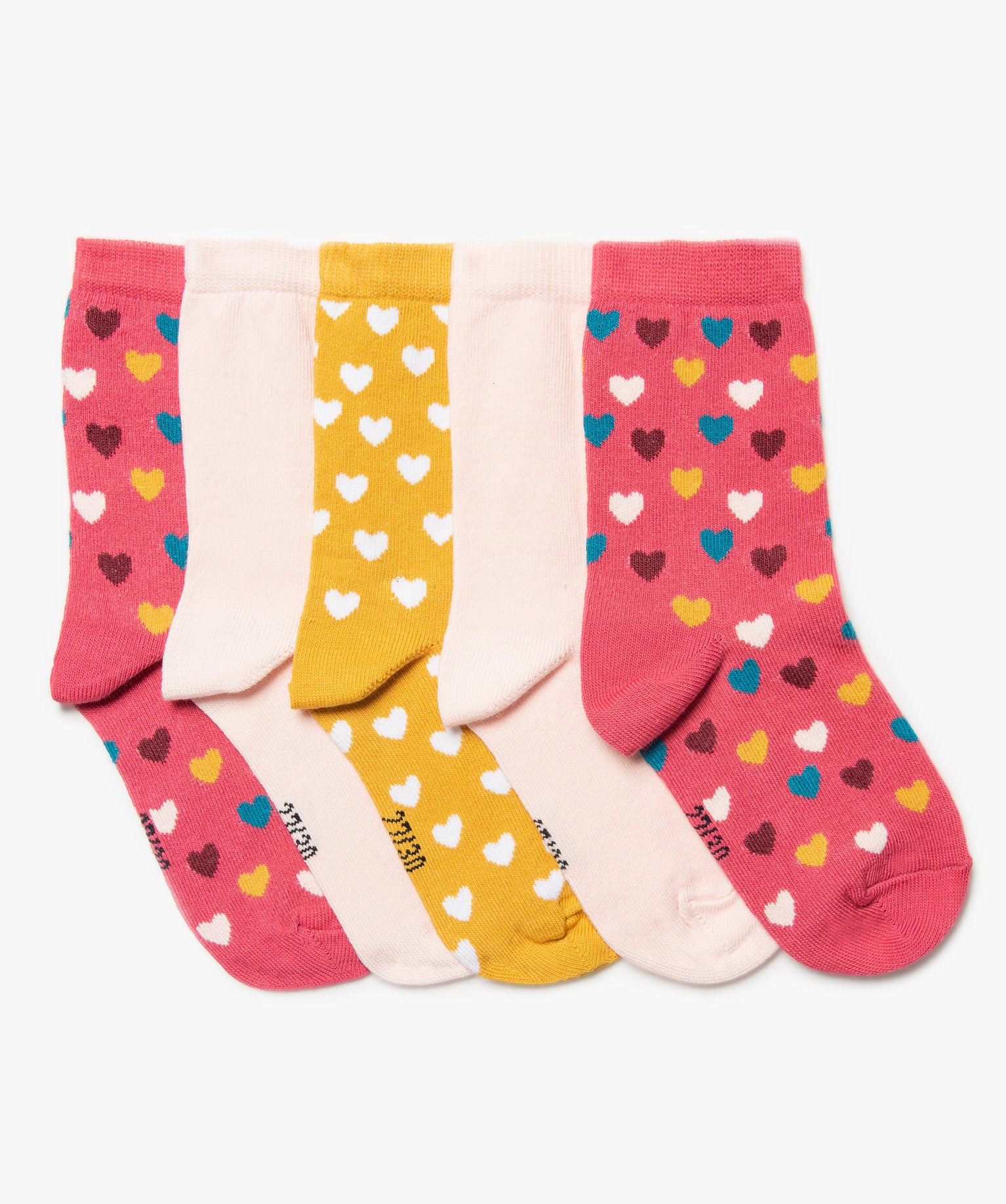 Chaussettes fille à motifs coeurs tige haute (lot de 5) rose | GEMO