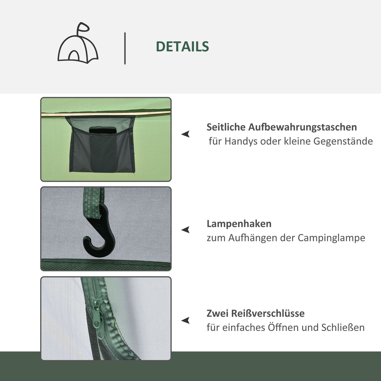Outsunny Zelt für 4-5 Personen Campingzelt Kuppelzelt Glasfaser Dunkelgrün