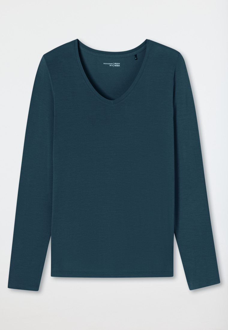 Shirt langarm V-Ausschnitt jeansblau - Mix+Relax