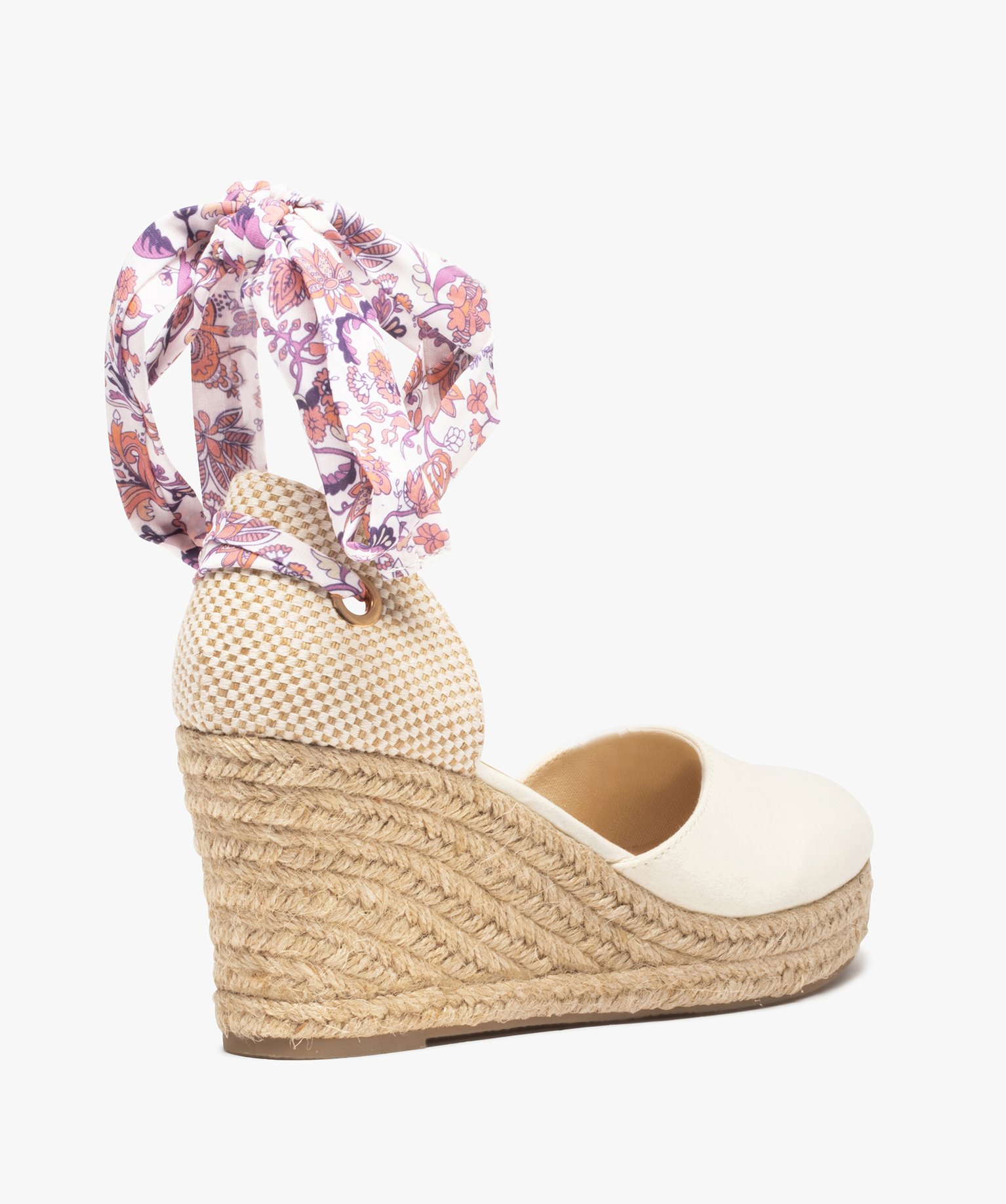 Sandales femme en toile avec semelle compensée en corde beige | GEMO