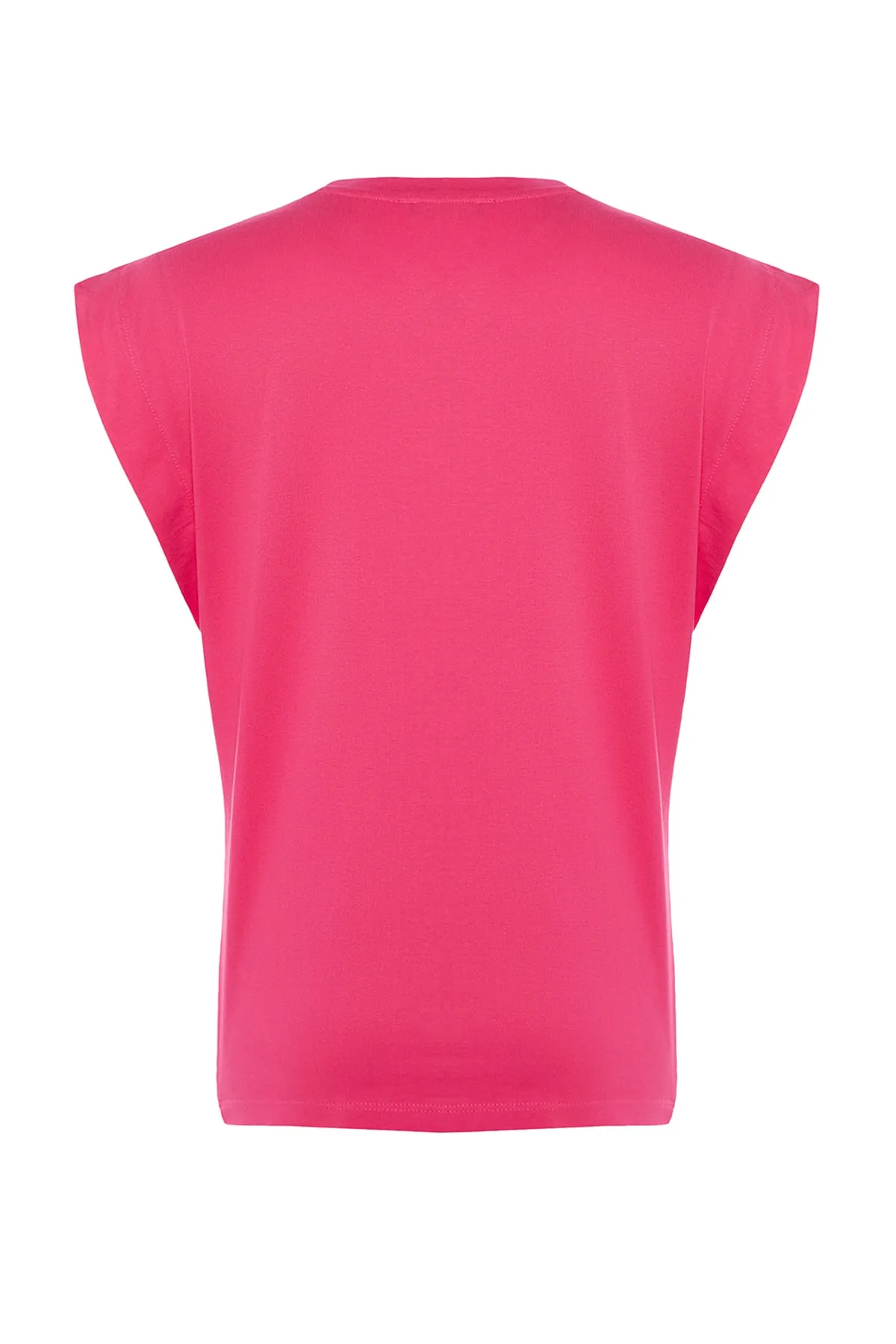 Trendyol Collection  Fuchsiafarbenes Basic-Strick-T-Shirt mit Rundhalsausschnitt aus 100 % Baumwollwatte TWOSS20TS0021