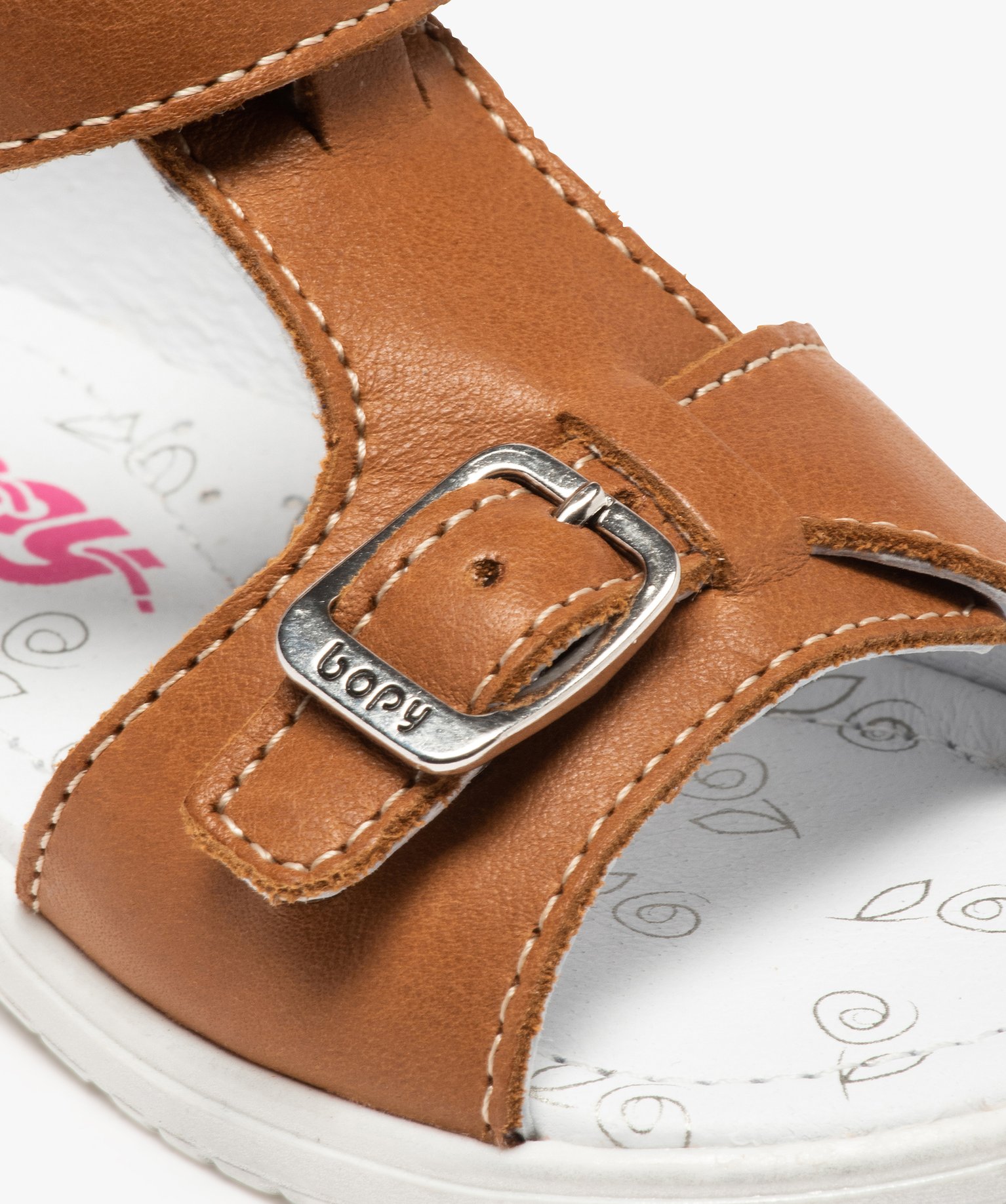 Sandales bébé en cuir uni ajustables - Bopy camel | GEMO