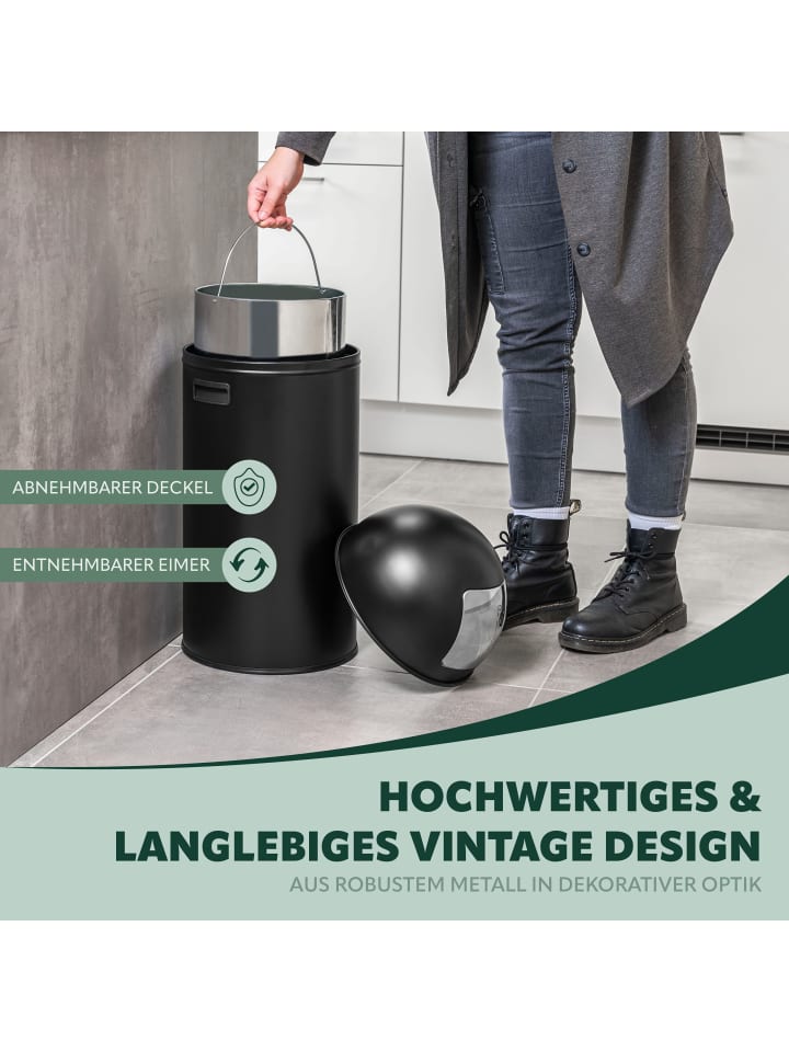 eluno Pushmülleimer 35 Liter aus Stahlblech, Retro Abfalleimer mit abnehmbarem Deckel günstig kaufen onesize
