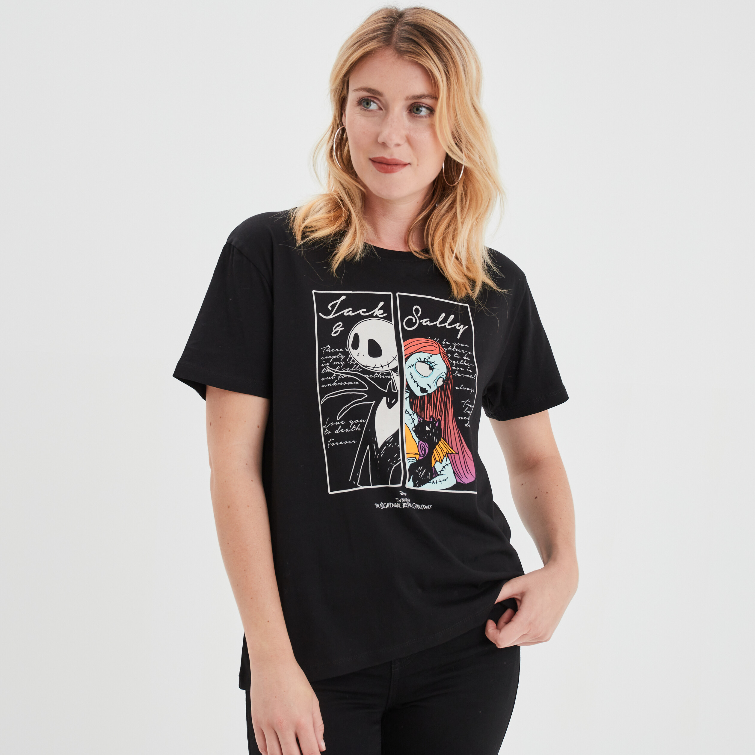 T-shirt Étrange noël Monsieur Jack Sally noir femme | La Halle